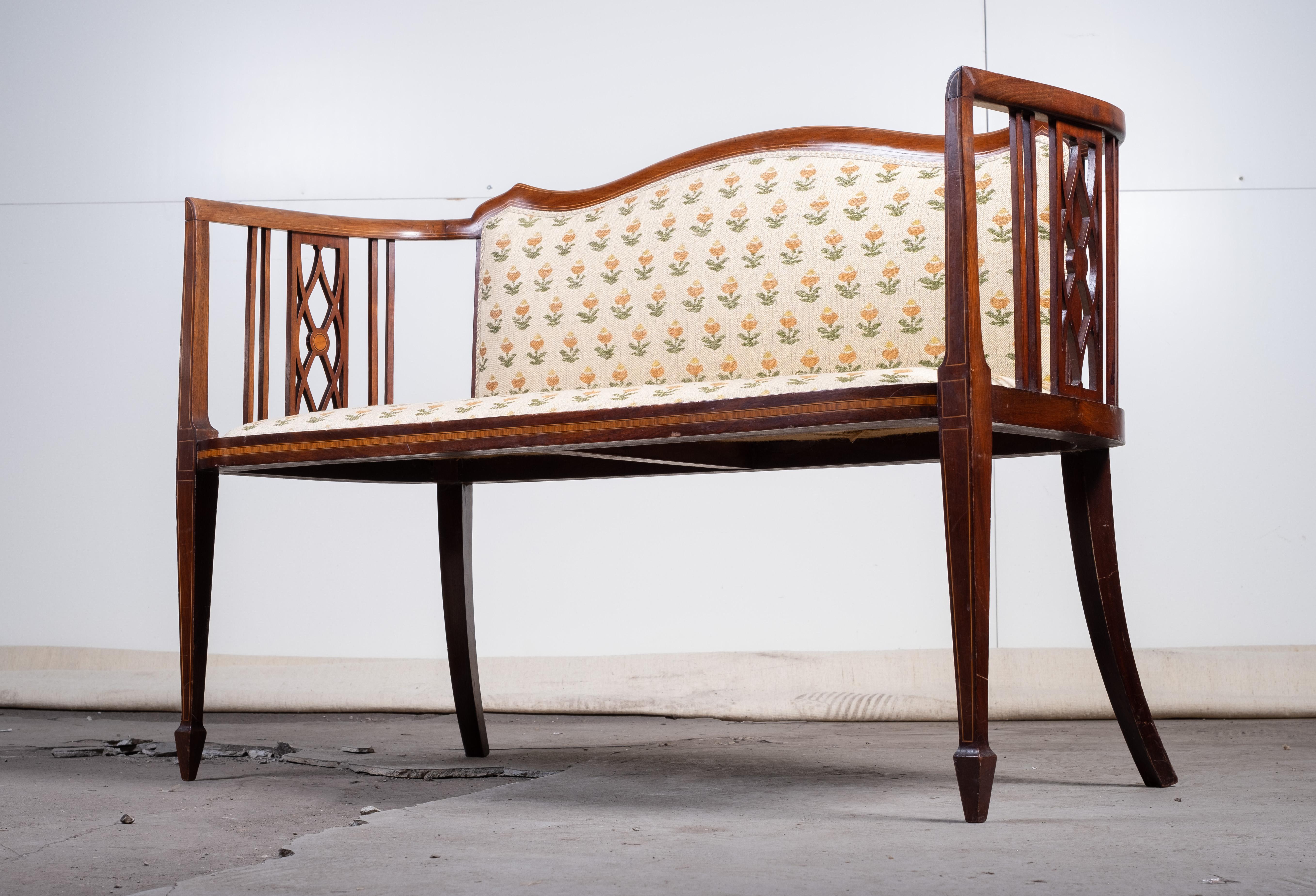Early 20th Century Two-Seat Sofa / Bench in Mahogany, Art Nouveau Style, Early 1900s For Sale