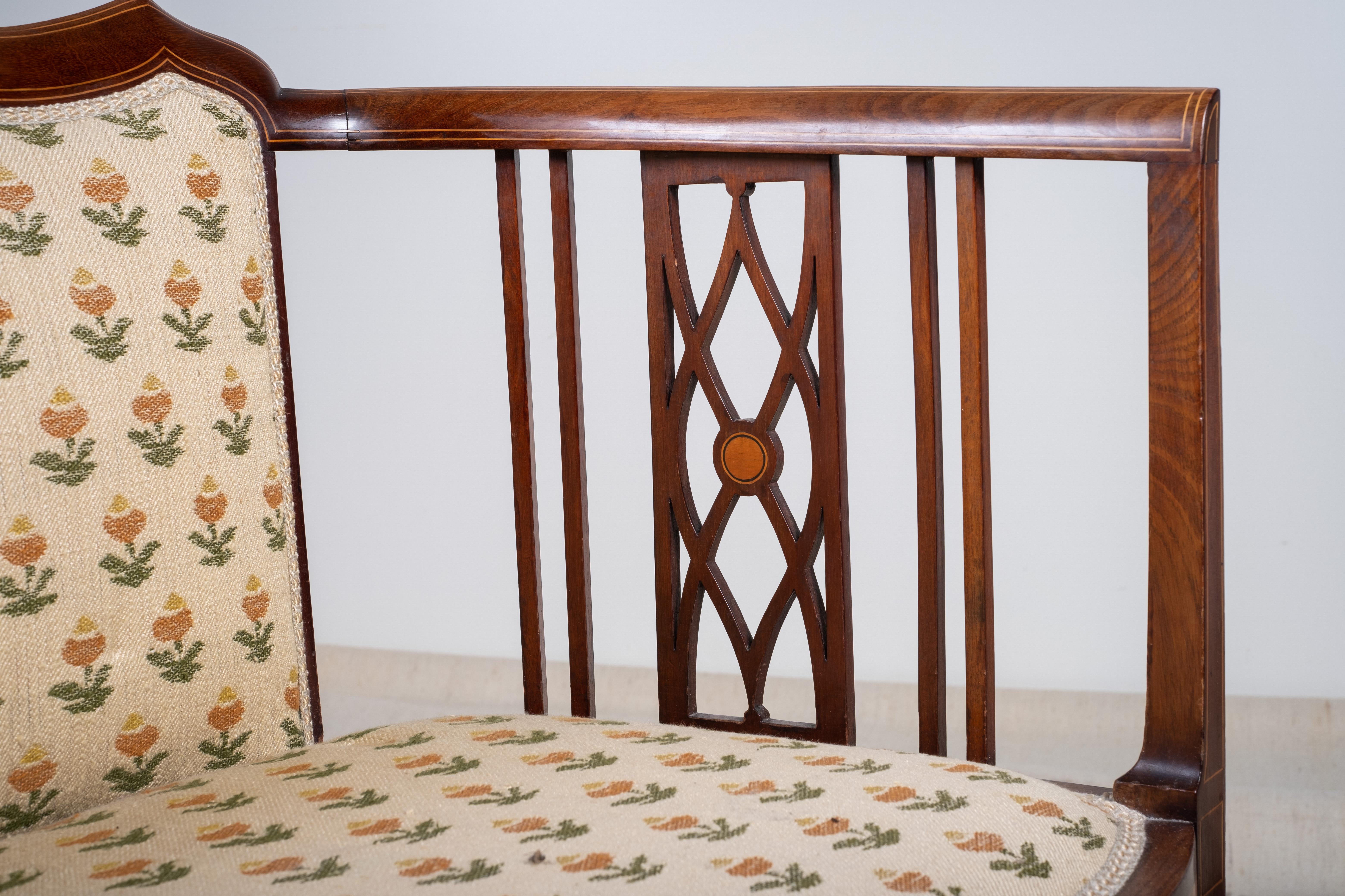 Two-Seat Sofa / Bench in Mahogany, Art Nouveau Style, Early 1900s For Sale 3