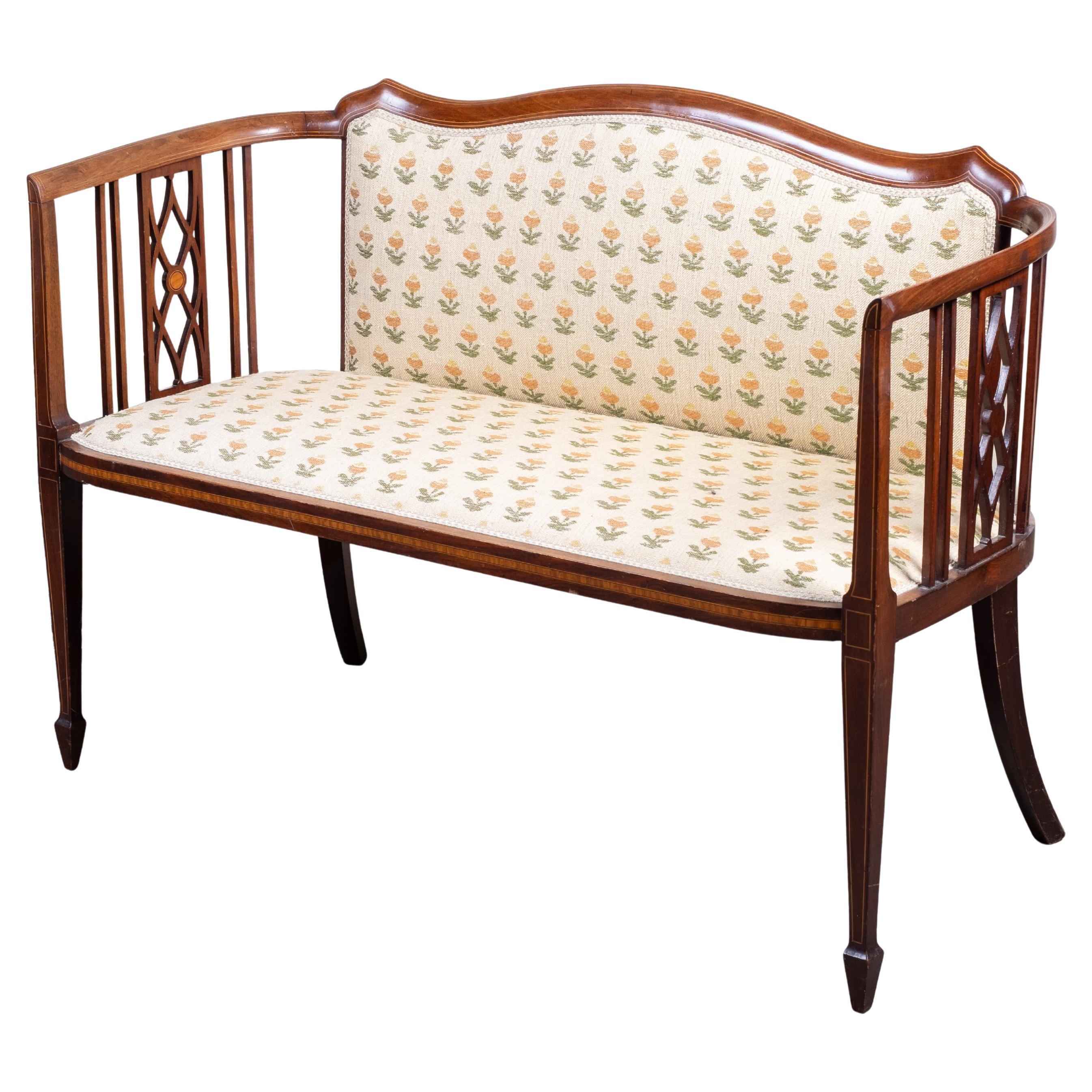 Two-Seat Sofa / Bench in Mahogany, Art Nouveau Style, Early 1900s