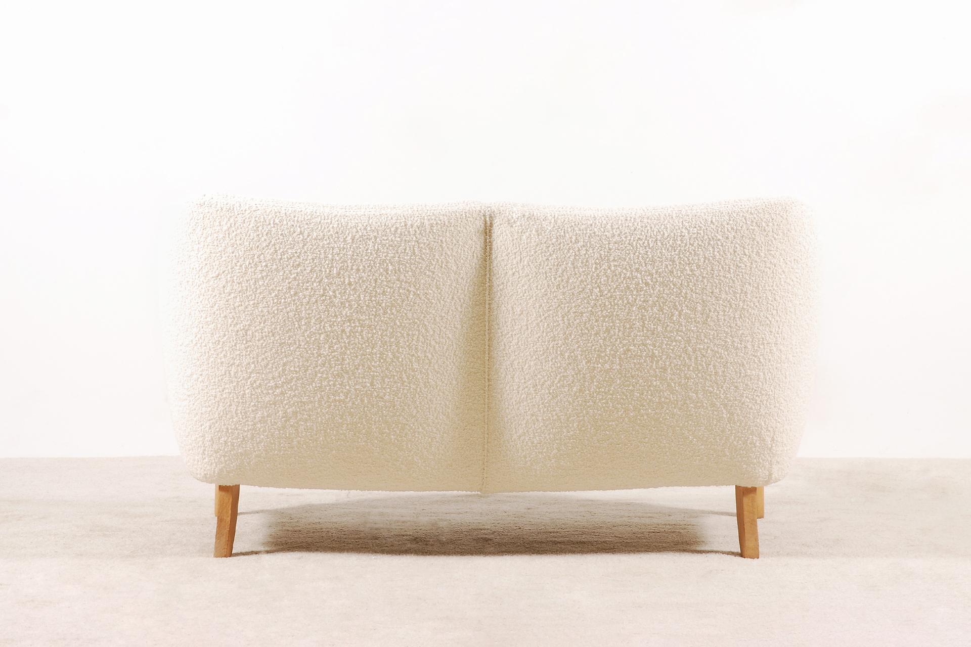 Mid-20th Century Two-Seat Sofa, Denmark, 1950, New Upholstery Bouclé Fabric For Sale