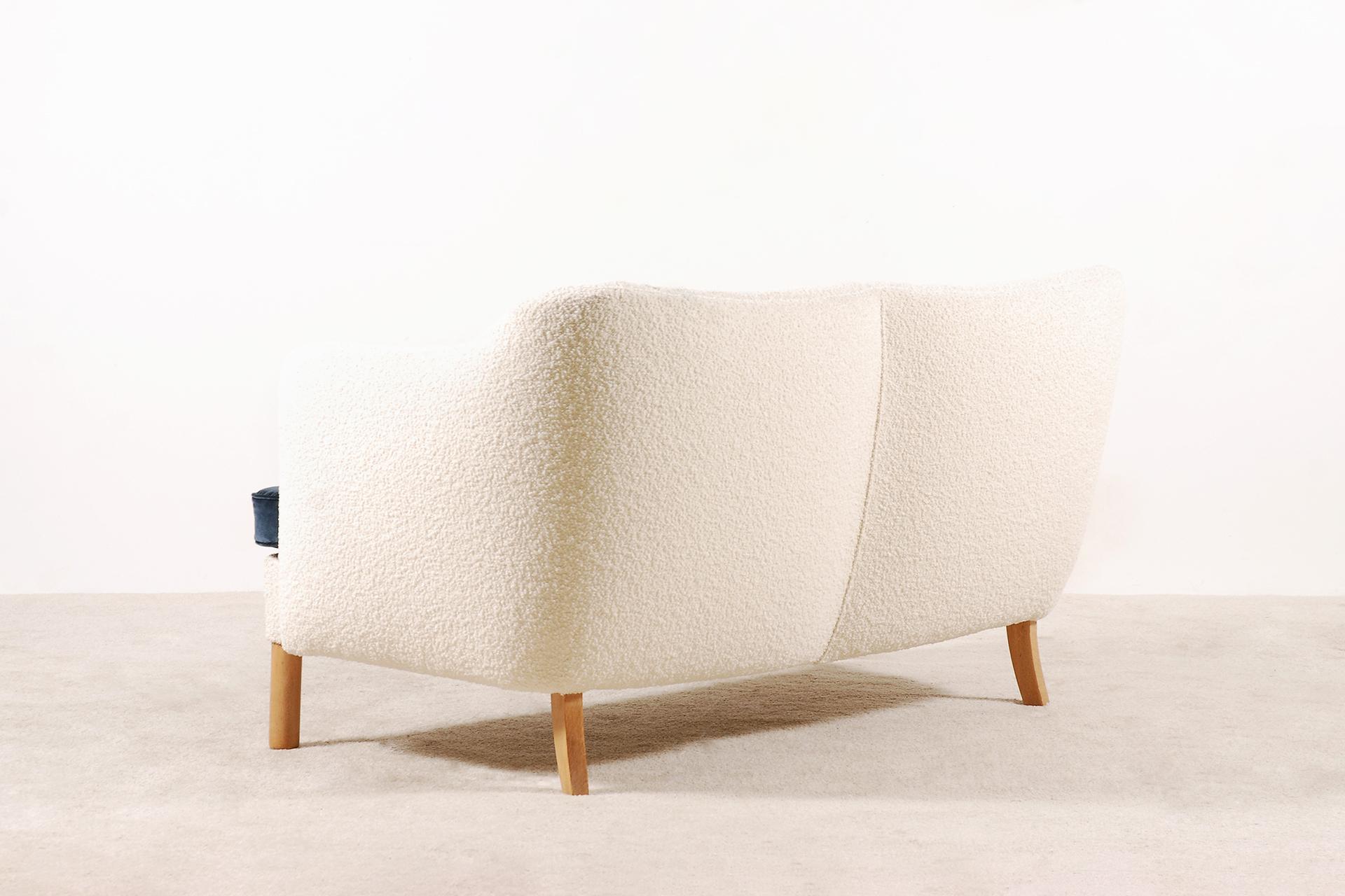 Two-Seat Sofa, Denmark, 1950, New Upholstery Bouclé Fabric For Sale 1