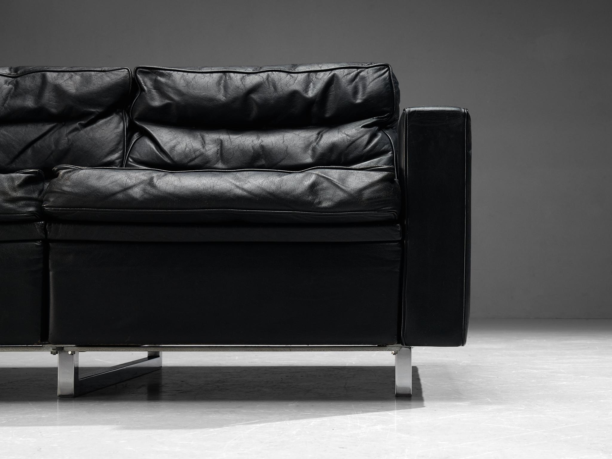European Two Seat Sofa in Black Leather For Sale