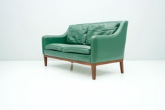 Two-Seat Sofa in Green Leather, Italy, 1958