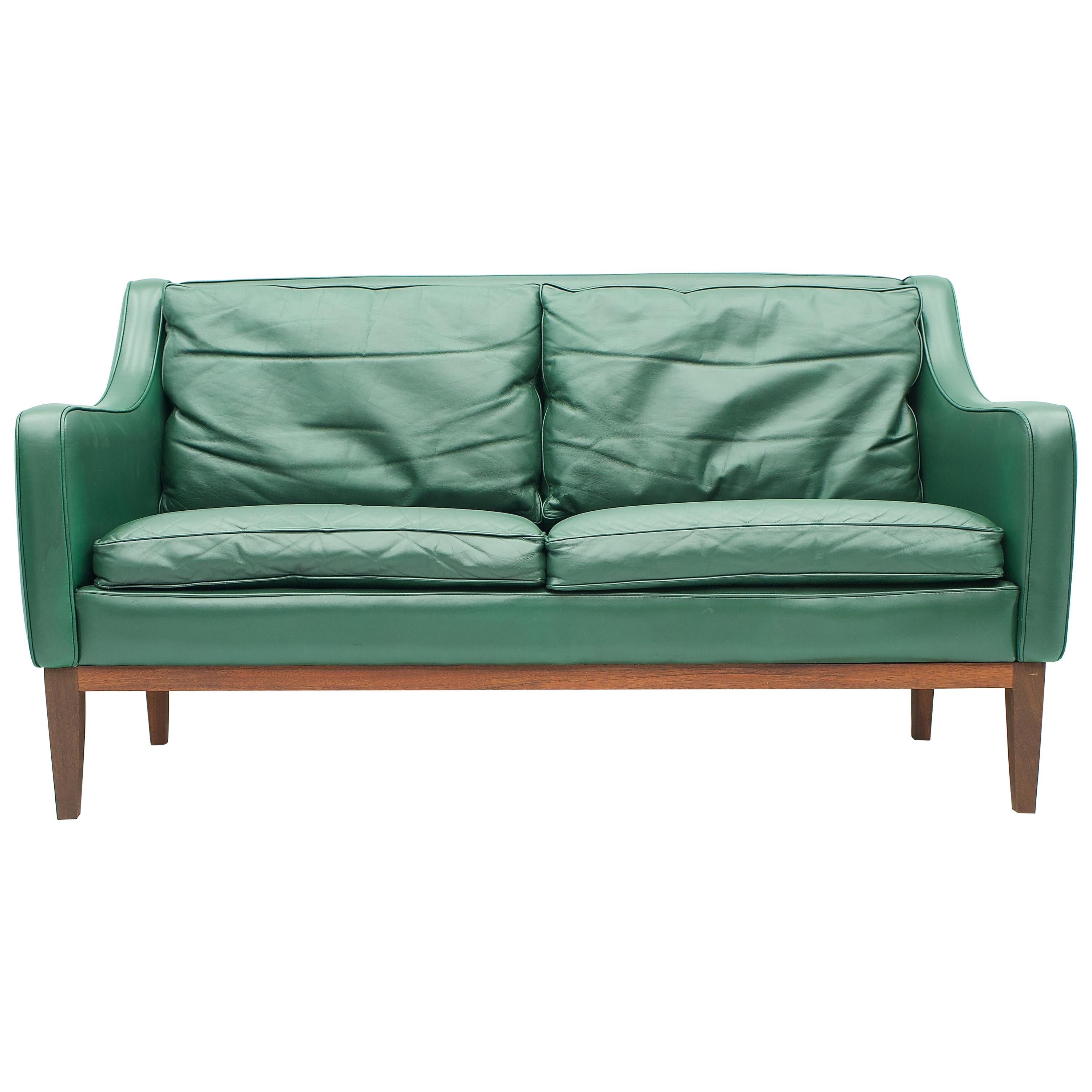 Two-Seat Sofa in Green Leather, Italy, 1958