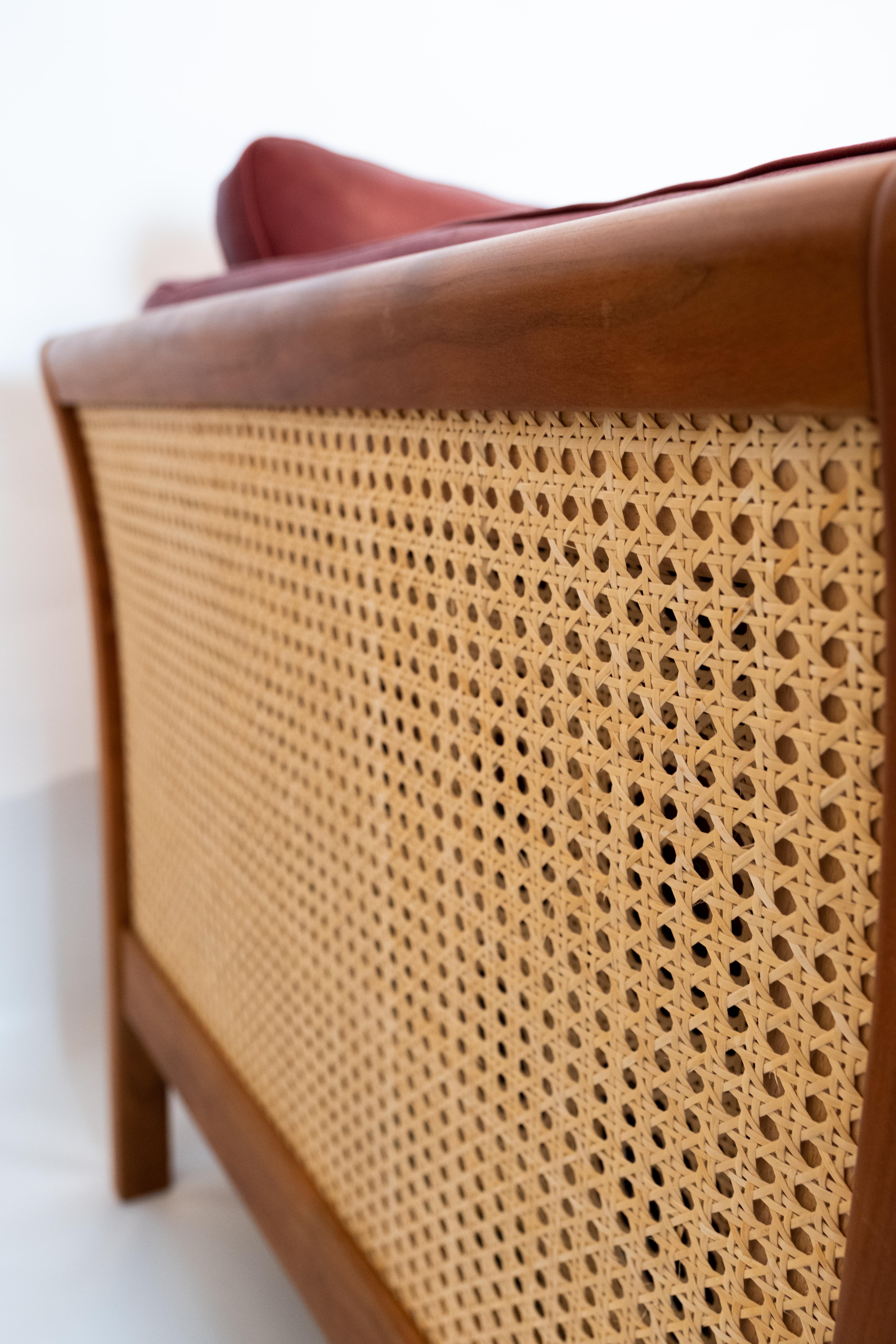 Scandinavian Modern Two-Seat Sofa Upholstered with Indian Red Leather of Danish Design, 1960s