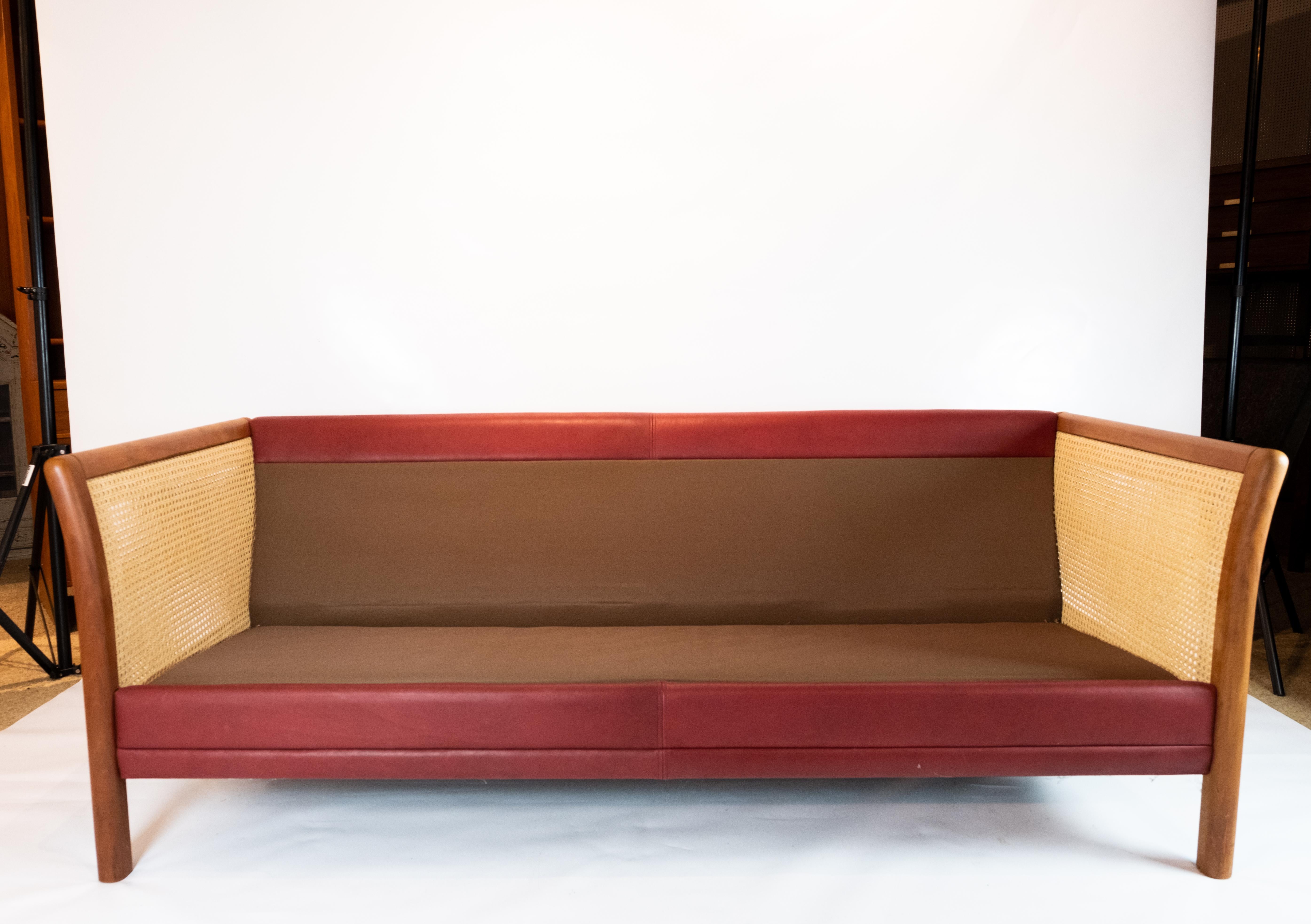 Mid-20th Century Two-Seat Sofa Upholstered with Indian Red Leather of Danish Design, 1960s