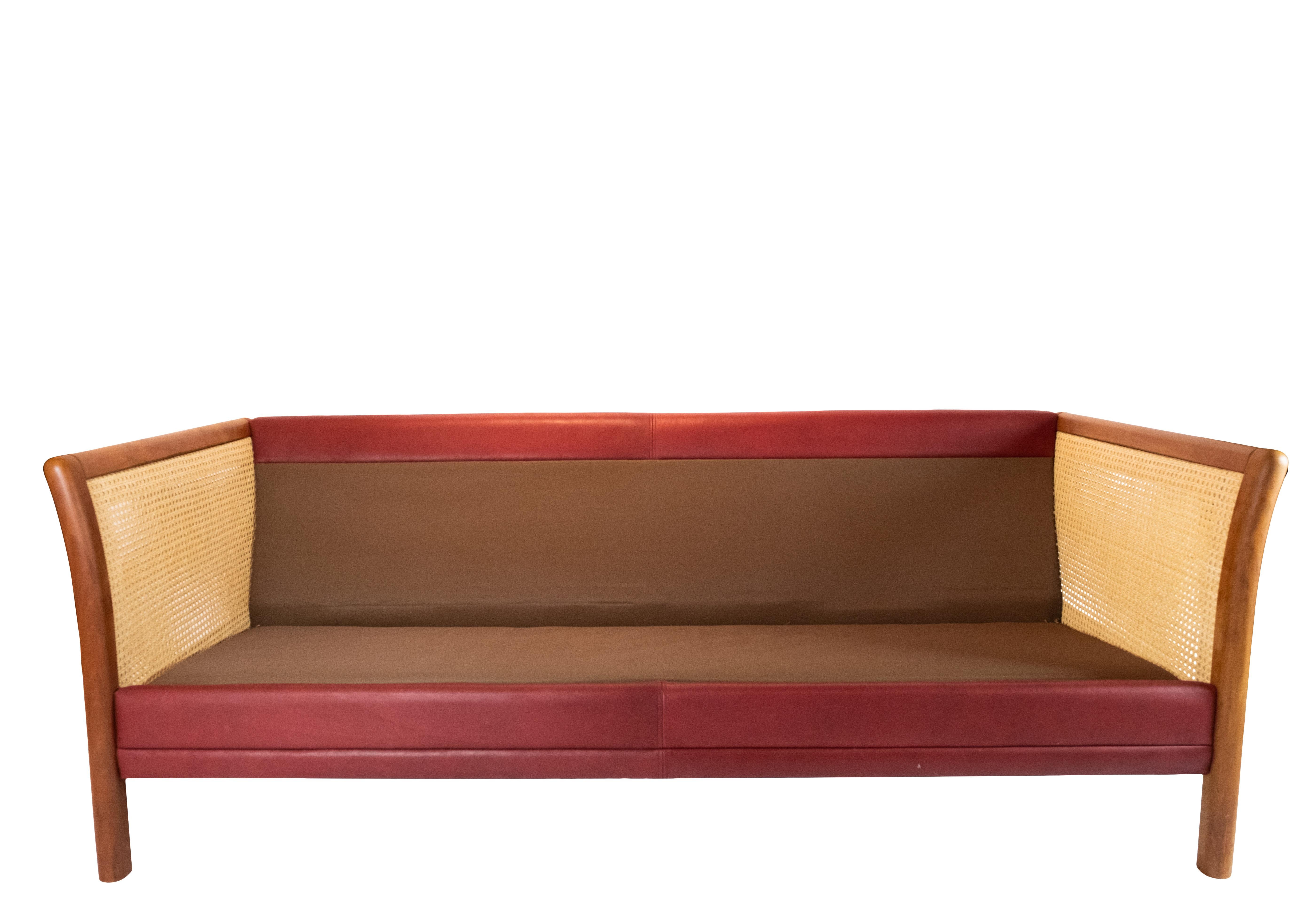 Two-Seat Sofa Upholstered with Indian Red Leather of Danish Design, 1960s 4