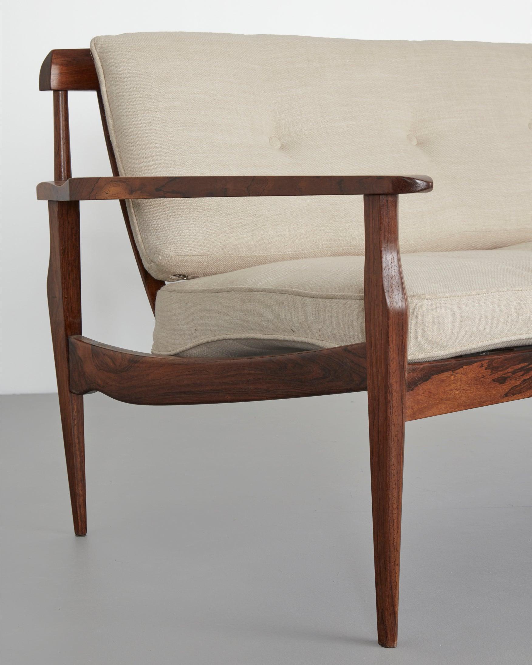 Mid-20th Century Two-Seat Sofa with Rosewood Frame Designed by Joaquim Tenreiro For Sale