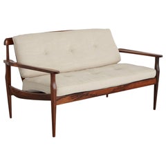 Two-Seat Sofa with Rosewood Frame Designed by Joaquim Tenreiro