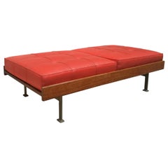 Two-Seat Solid Leather and Rosewood Bench from 1970s