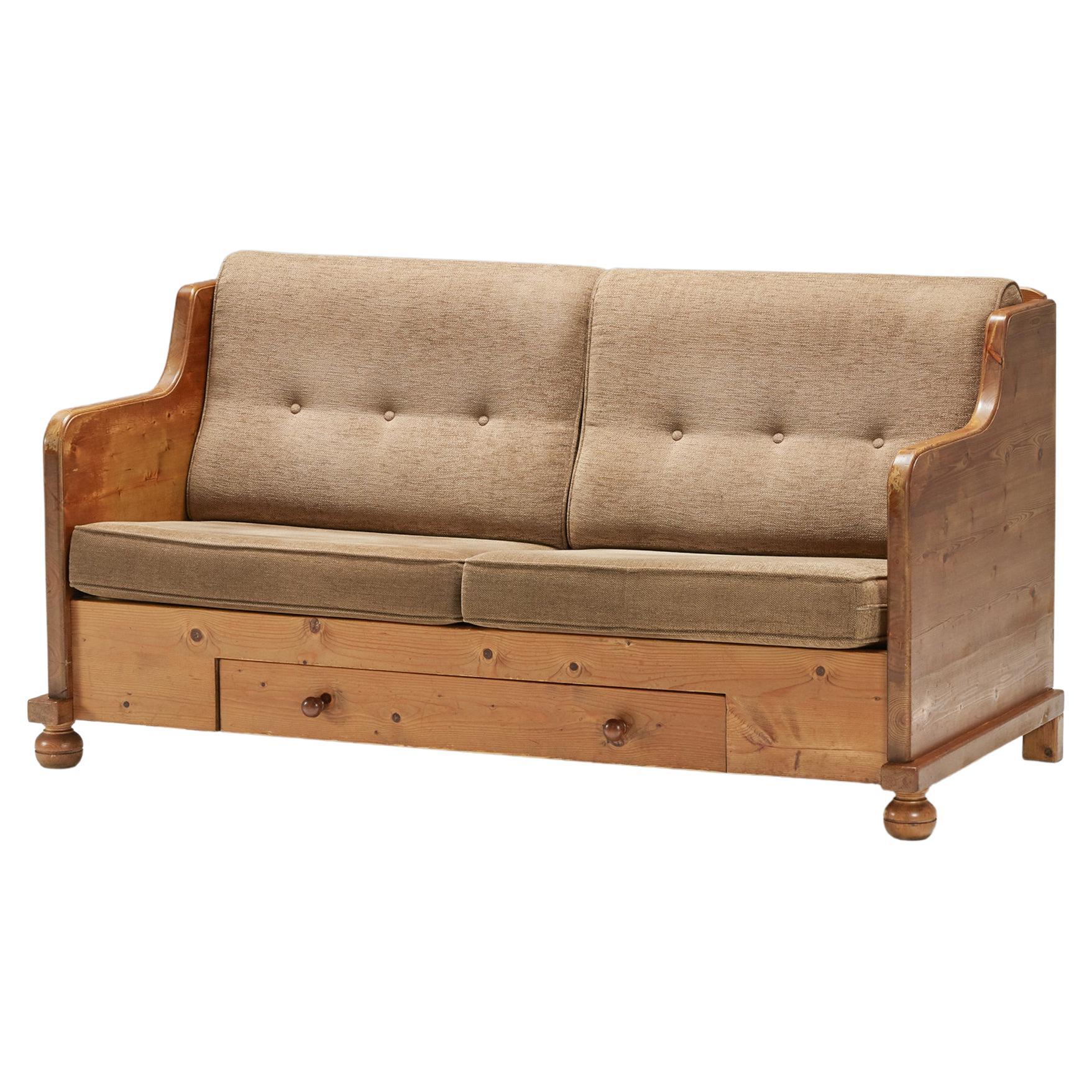 Art Deco Two-Seater Sofa with Drawer, French modernism, eclectic piece For  Sale at 1stDibs