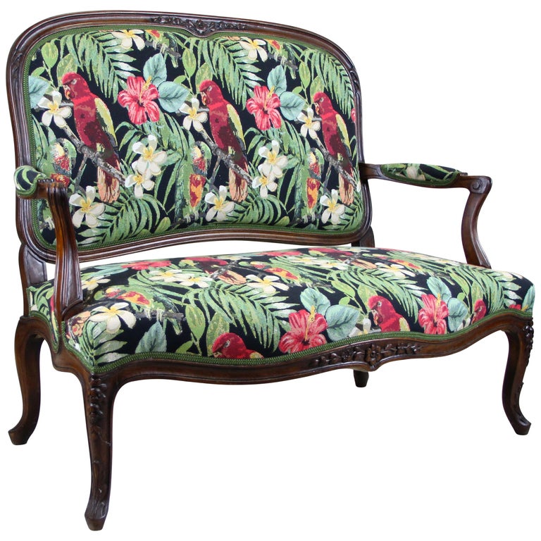 Two Seater Bench With Caribbean Style Fabric Austria Circa 1890