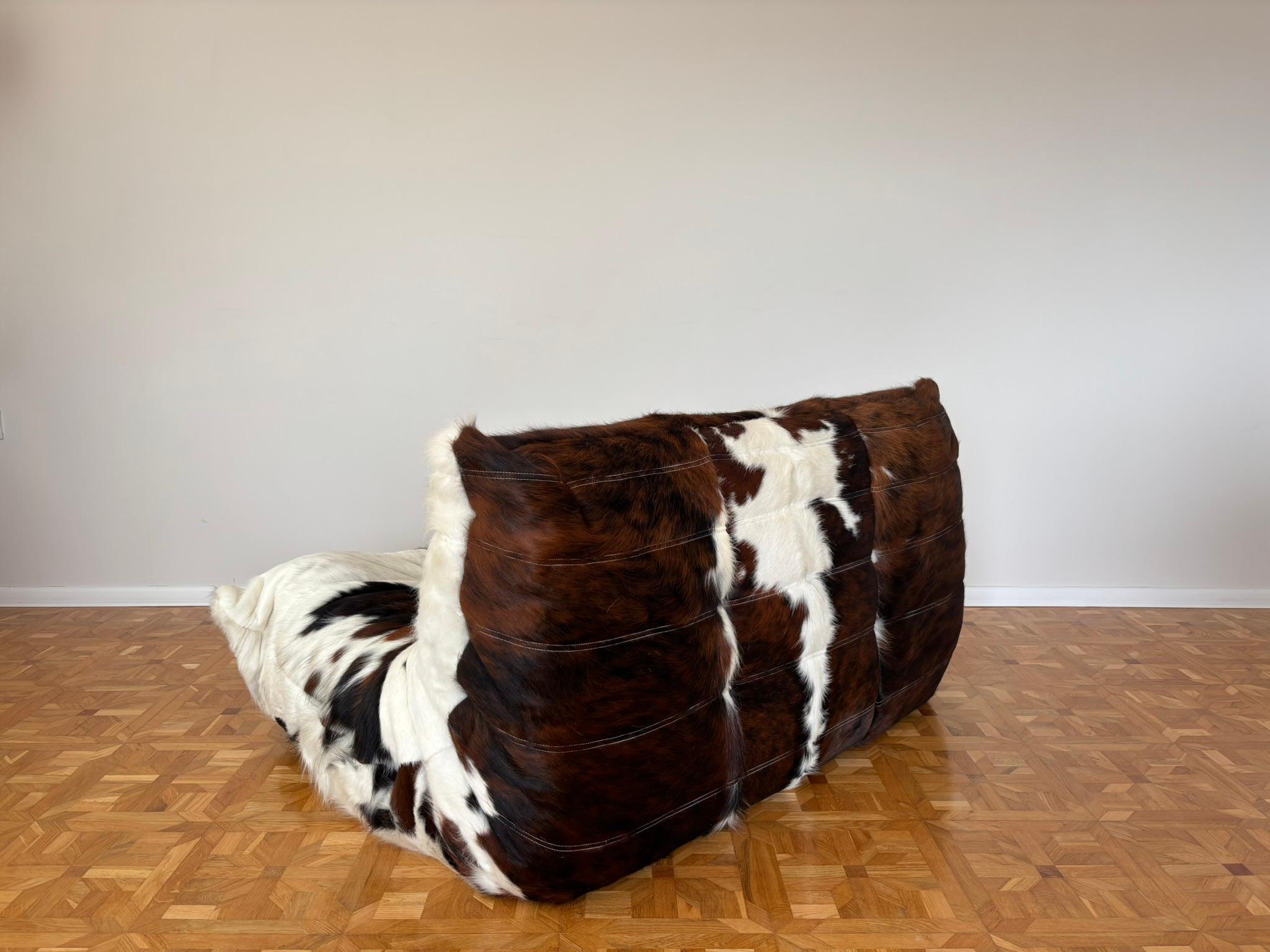 French Two-Seater Cow Leather Togo Sofa by Michel Ducaroy for Ligne Roset