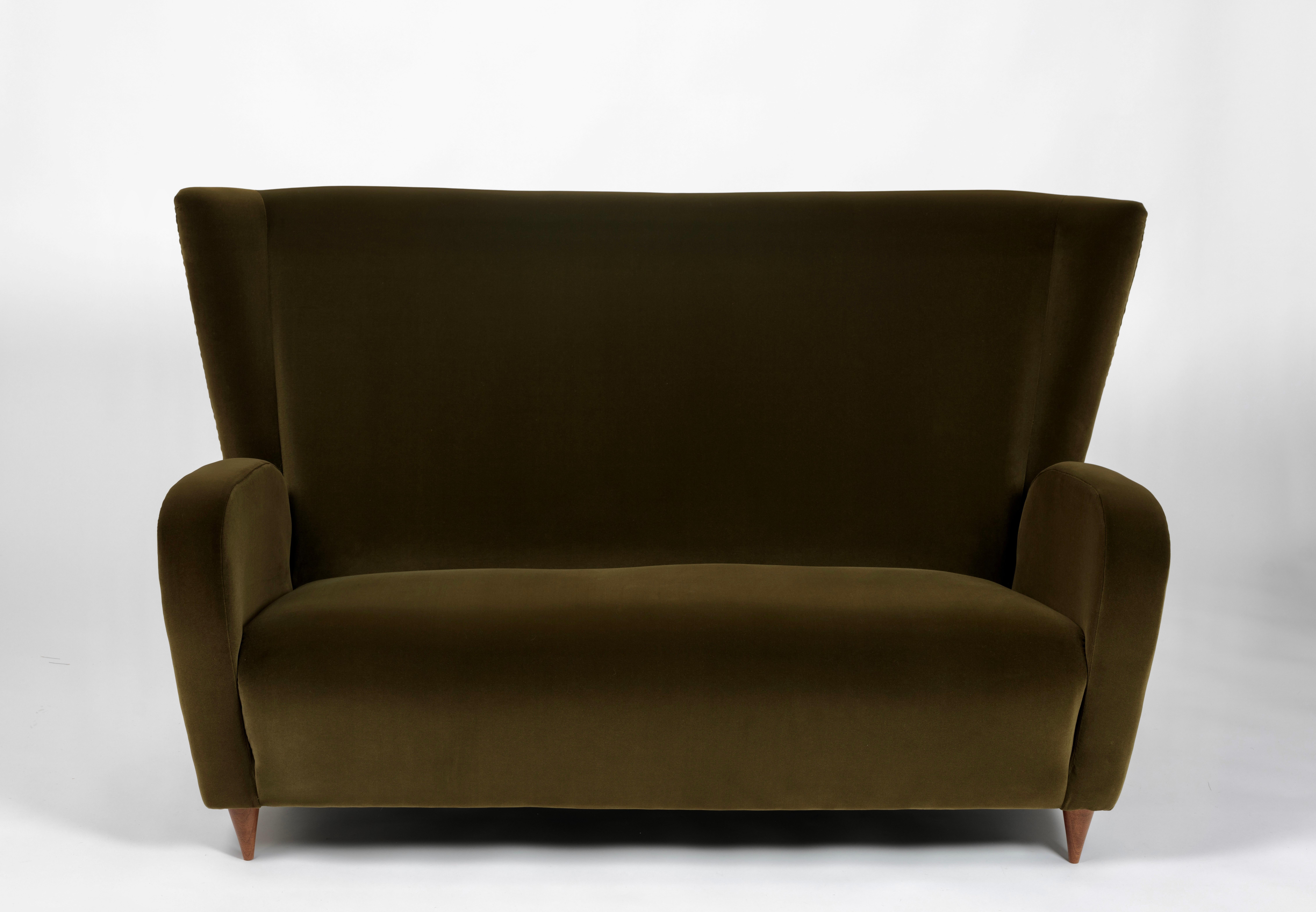 Two-Seater Green Velvet Sofa by Paolo Buffa for the Hotel Bristol, Italy, c.1950 1