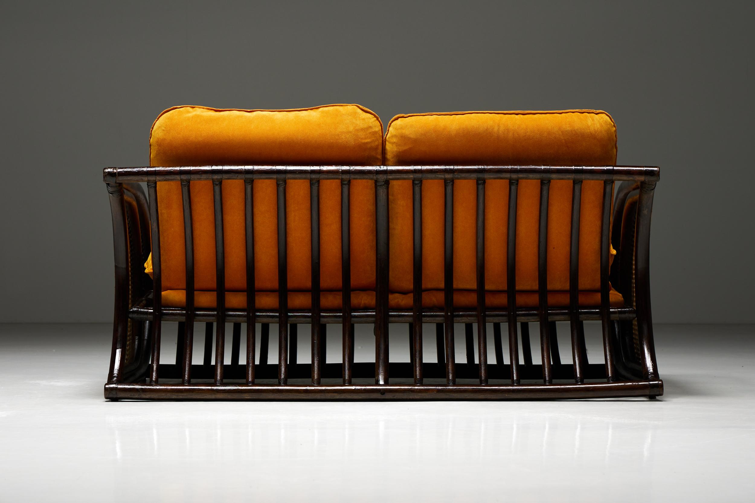 Late 20th Century Two-Seater Italian Bamboo Bench, 1970s For Sale