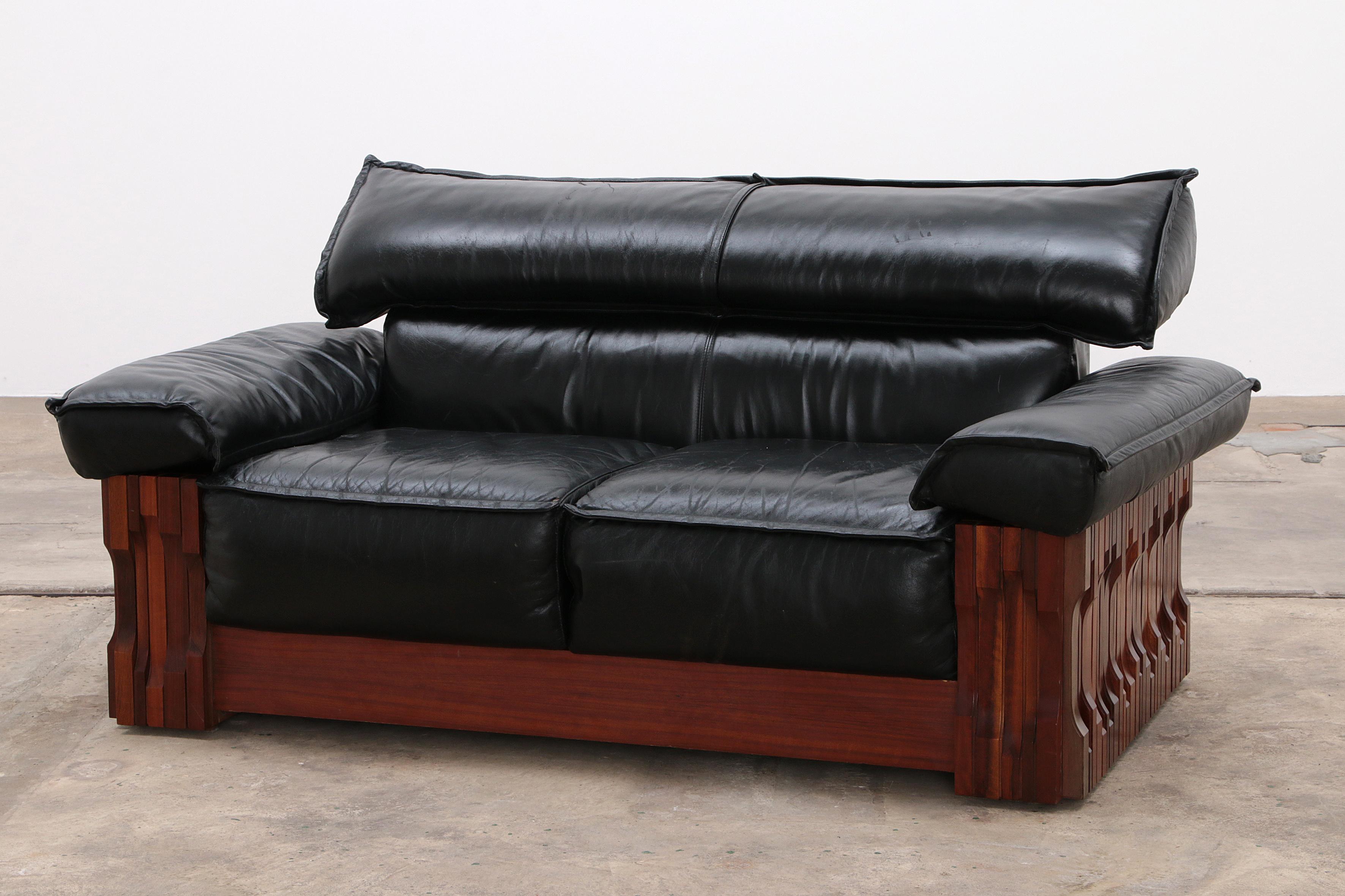 Leather Two-seater by Luciano Frigerio Di Desio, from 1968 Model Norman'' Piano bench  For Sale