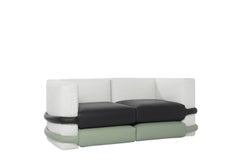 Two-seater "Pillow Sofa" Muller Van Severen in leather, white, black, mint green