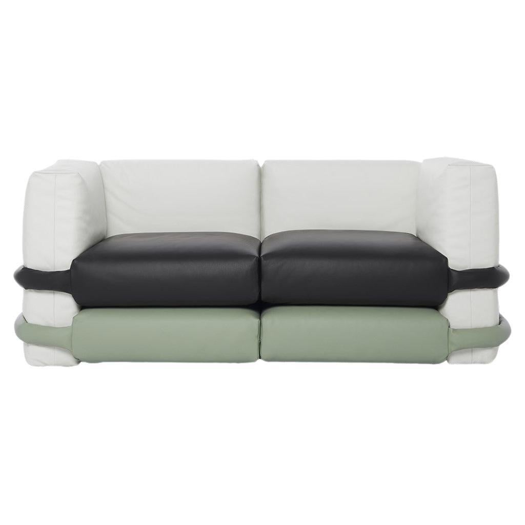 Two-seater "Pillow Sofa" Muller Van Severen in leather, white, black, mint green For Sale