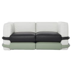 Two-seater "Pillow Sofa" Muller Van Severen in leather, white, black, mint green
