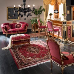 Two Seater Red Velvet Sofa with Baroque Heading by Modenese Interiors
