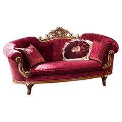 Two Seater Red Velvet Sofa with Baroque Heading by Modenese Interiors