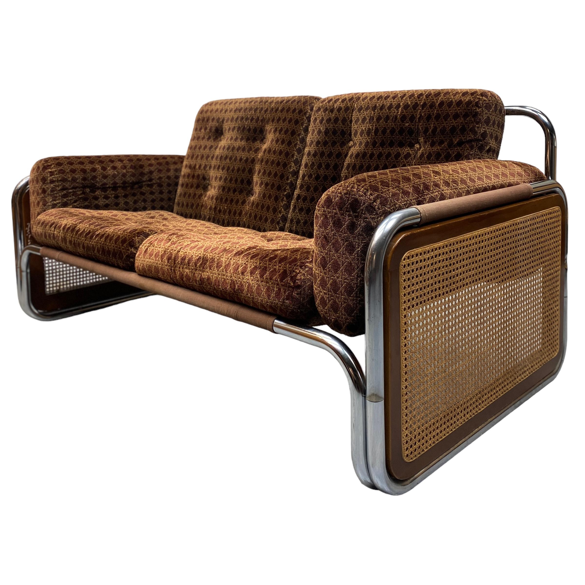 Two Seater Sofa 70s Habitat Chrome Velour Wicker 4