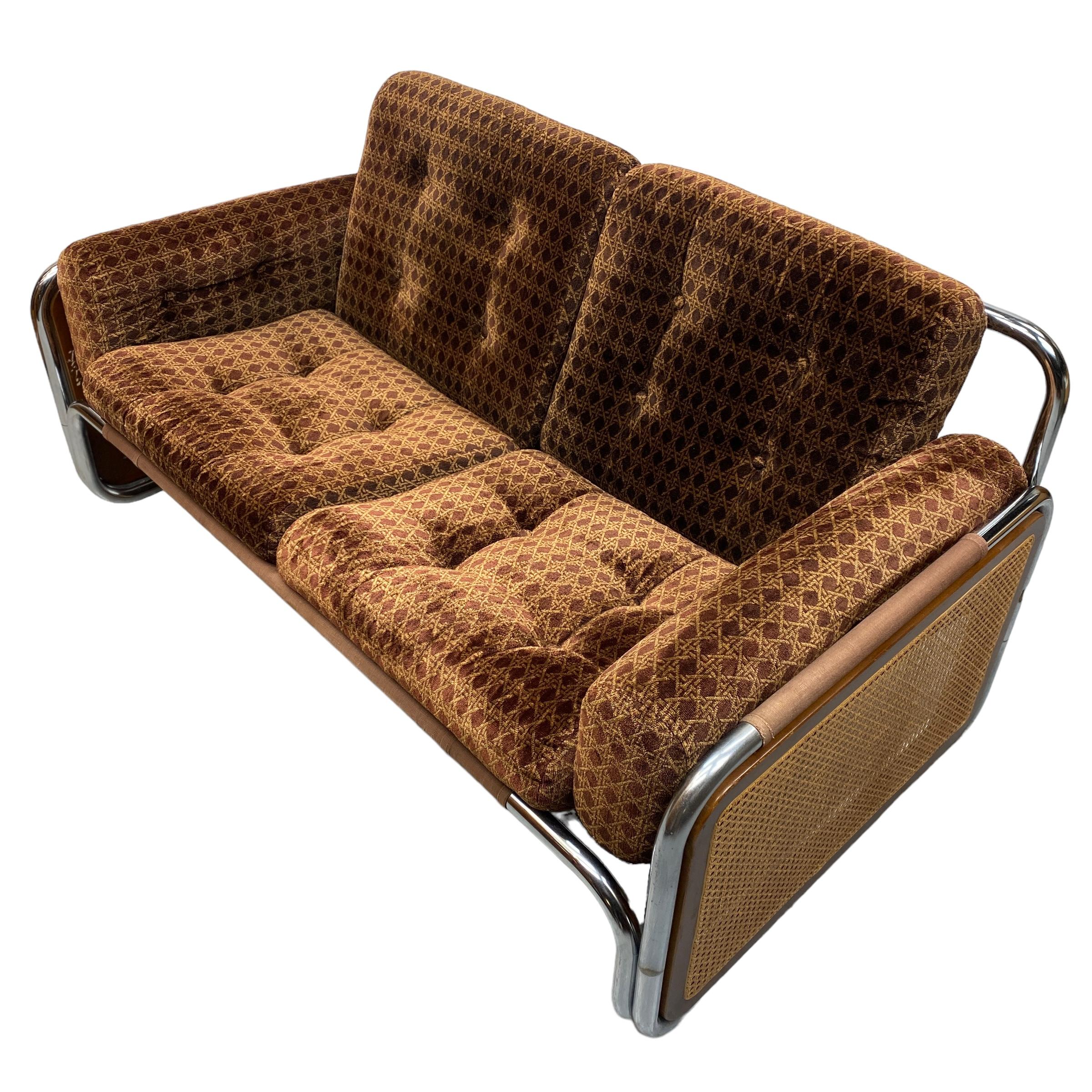 Two Seater Sofa 70s Habitat Chrome Velour Wicker 5