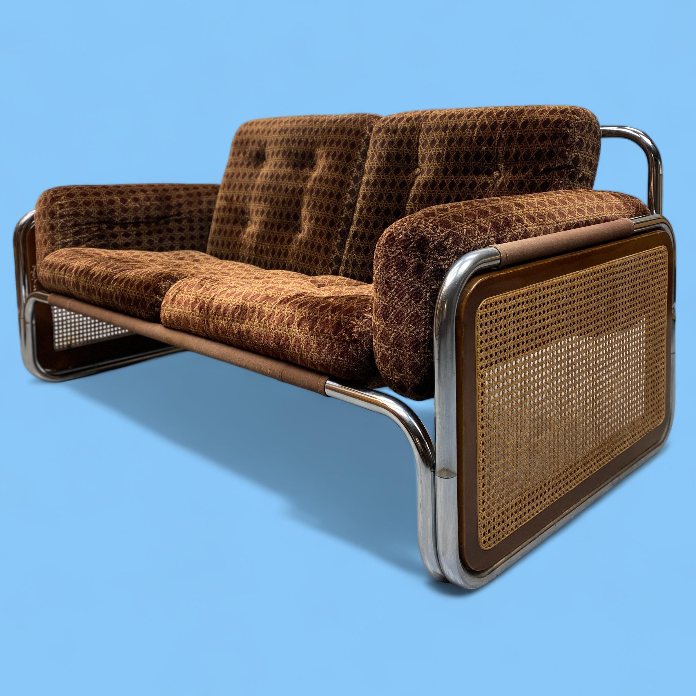 Two Seater Sofa 70s Habitat Chrome Velour Wicker 6