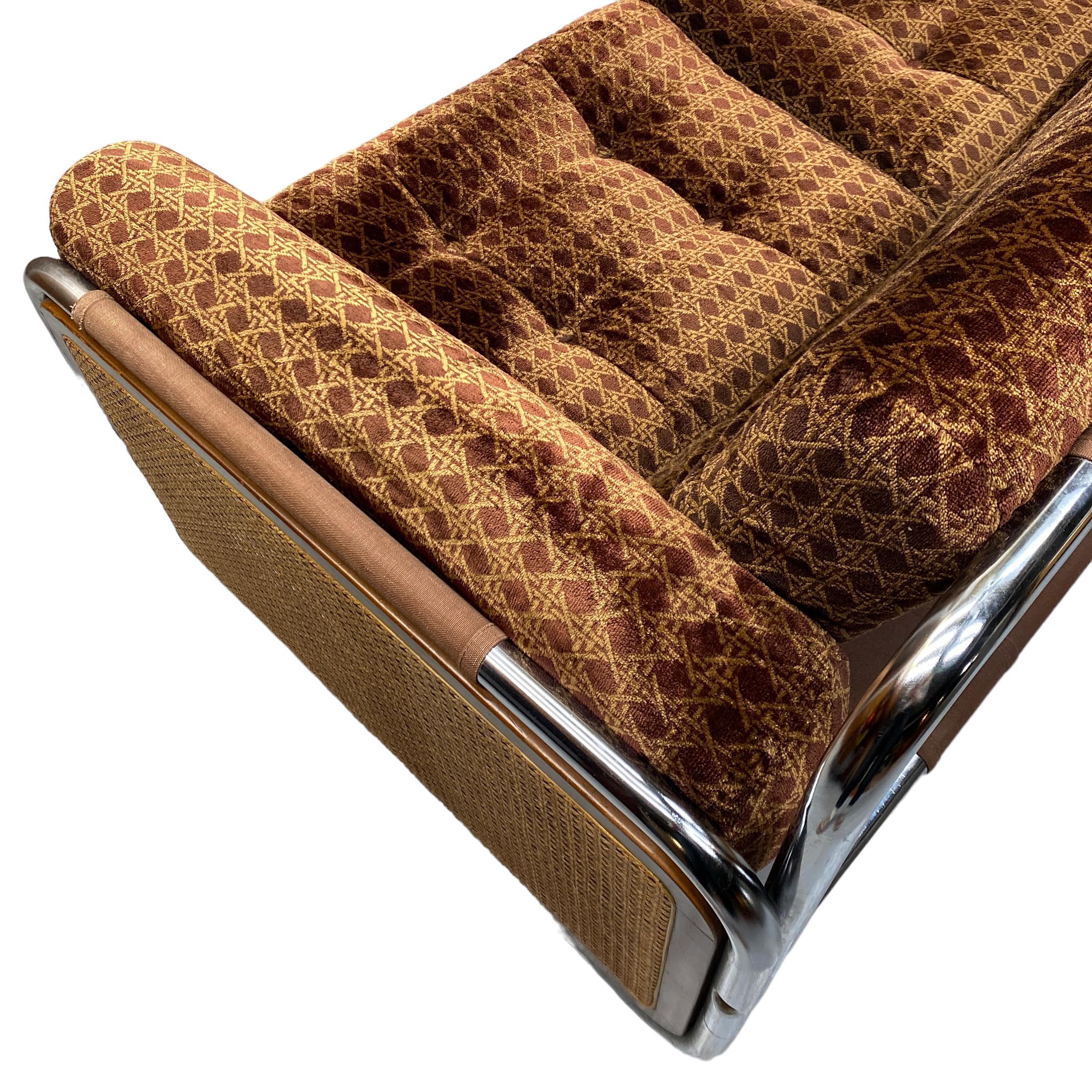 British Two Seater Sofa 70s Habitat Chrome Velour Wicker
