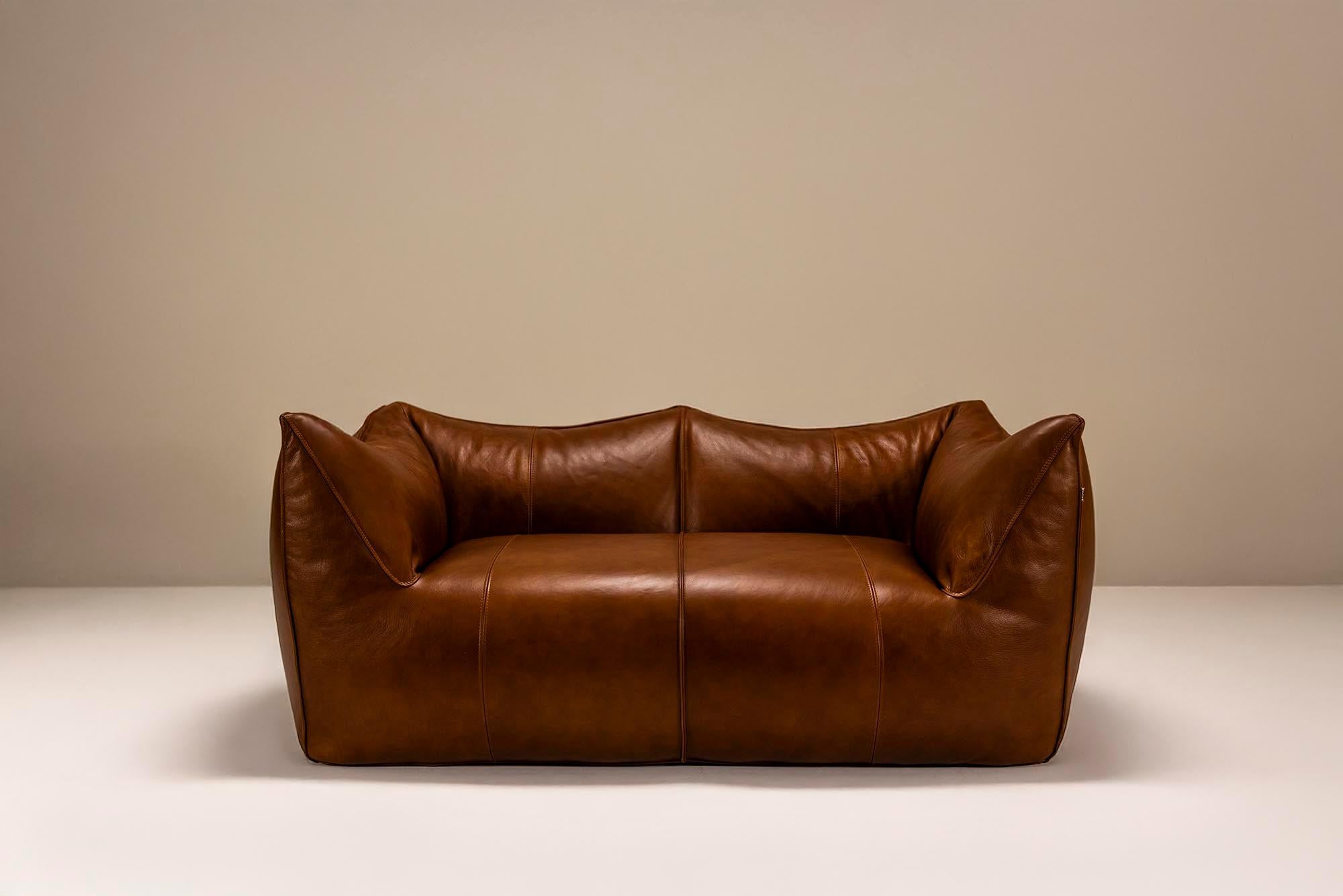 Pelle Two-seater Sofa 'Bambole' in Upholstered Leather by Mario Bellini for B&B Italia in vendita