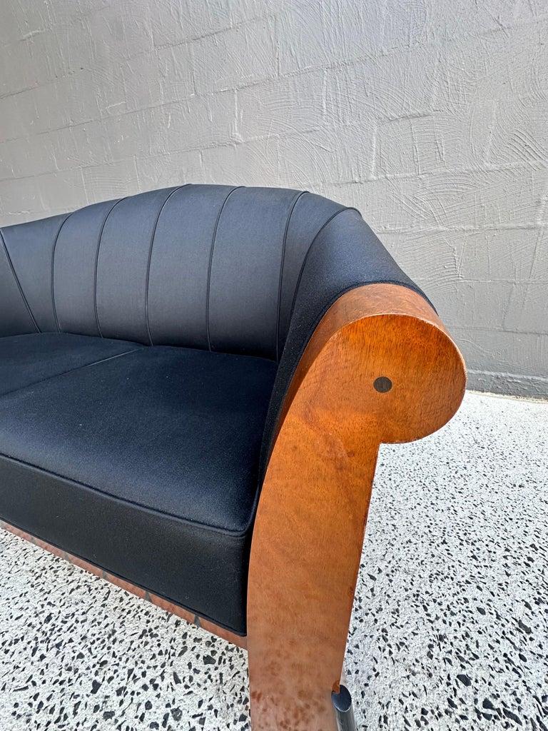 Post-Modern Two Seater Sofa by Michael Graves in Birdseye Maple and Black Fabric 1980s For Sale