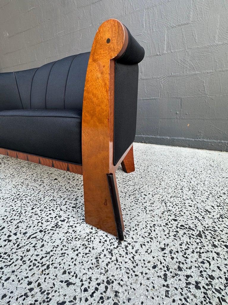 American Two Seater Sofa by Michael Graves in Birdseye Maple and Black Fabric 1980s For Sale