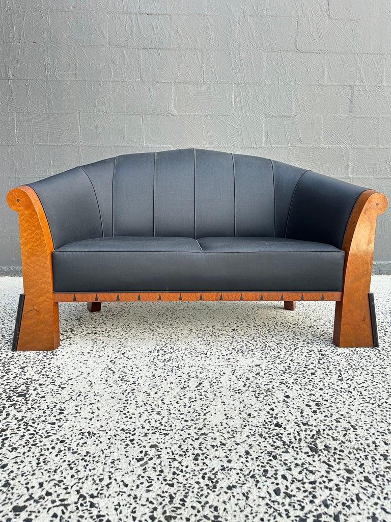 Two Seater Sofa by Michael Graves in Birdseye Maple and Black Fabric 1980s In Good Condition For Sale In Byron Bay, NSW