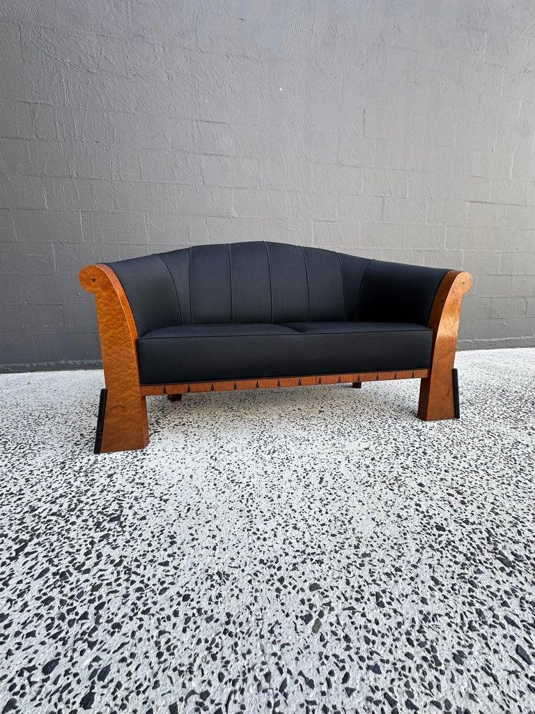 Late 20th Century Two Seater Sofa by Michael Graves in Birdseye Maple and Black Fabric 1980s For Sale