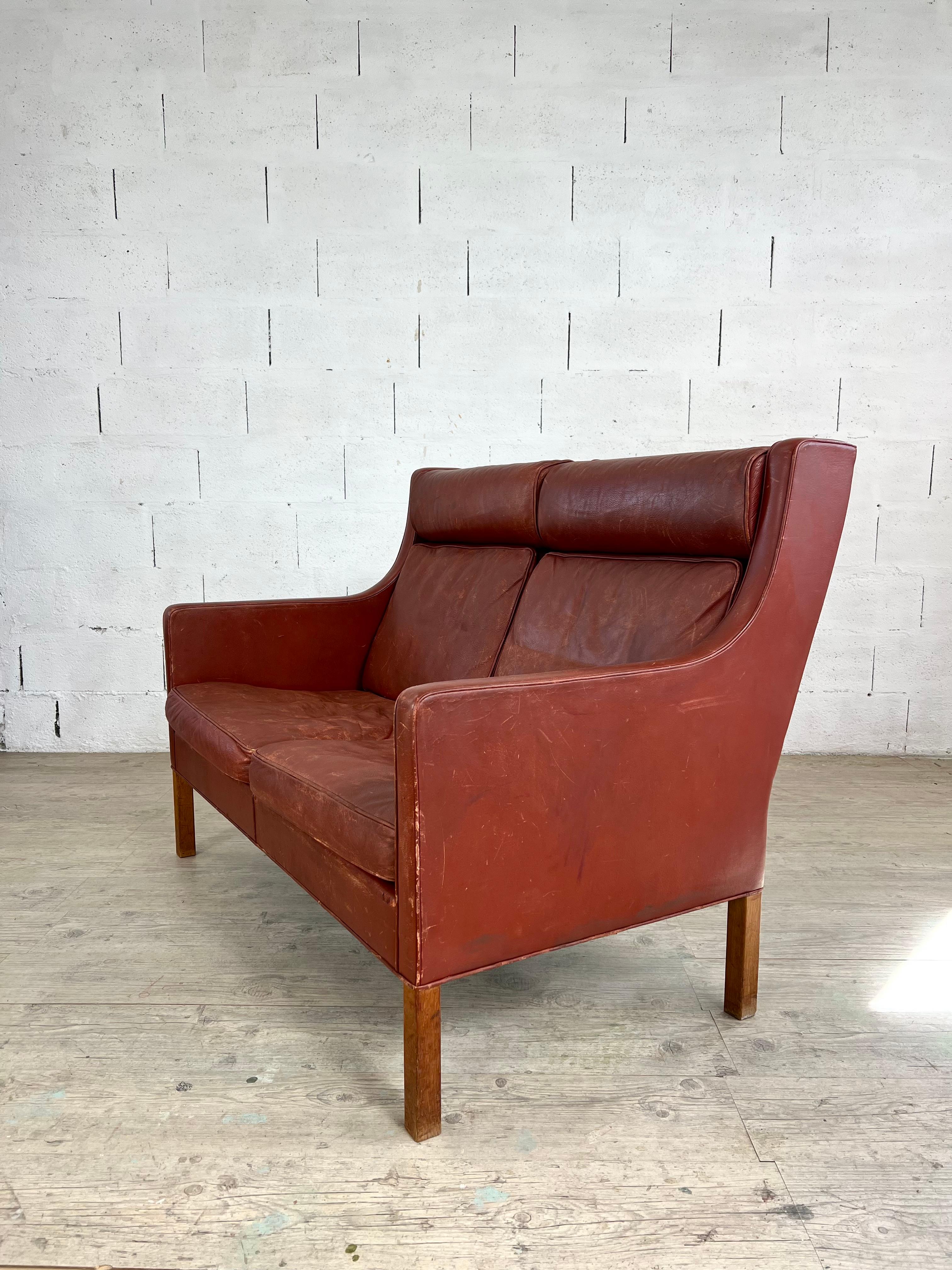 Scandinavo moderno Divano a due posti in pelle cognac di Børge Mogensen per Fredericia Stolefabrik in vendita