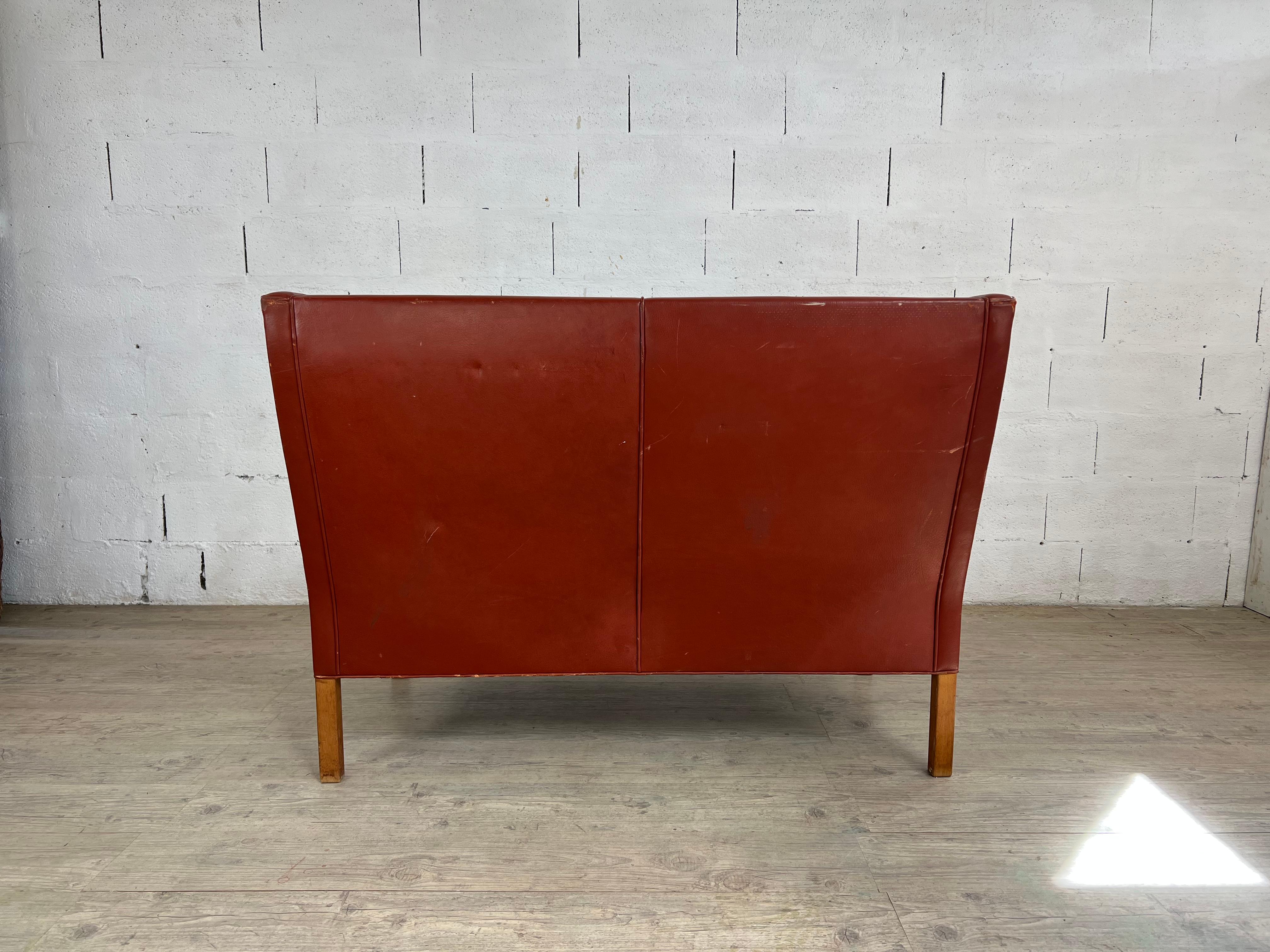 Fatto a mano Divano a due posti in pelle cognac di Børge Mogensen per Fredericia Stolefabrik in vendita