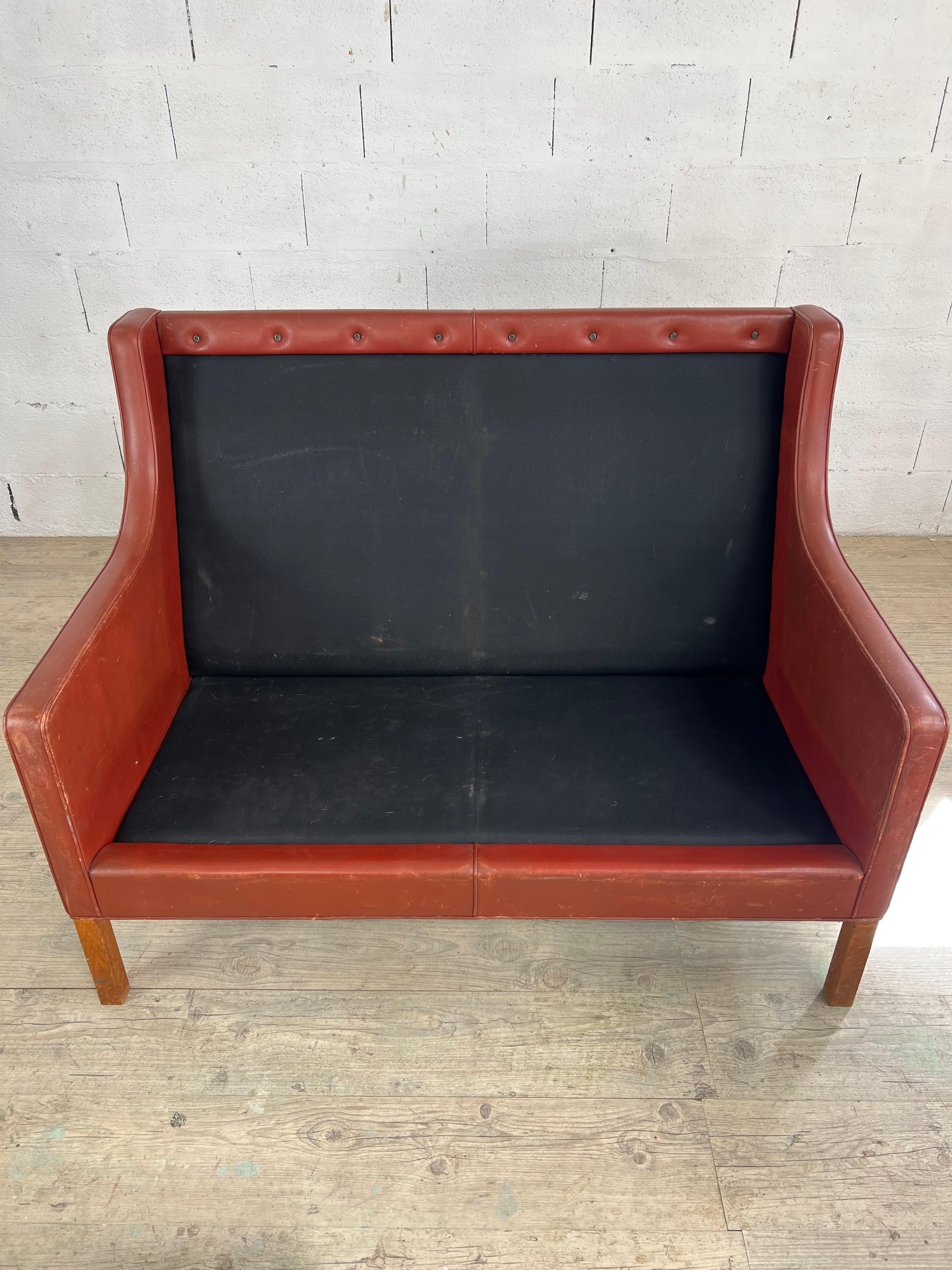 Pelle Divano a due posti in pelle cognac di Børge Mogensen per Fredericia Stolefabrik in vendita