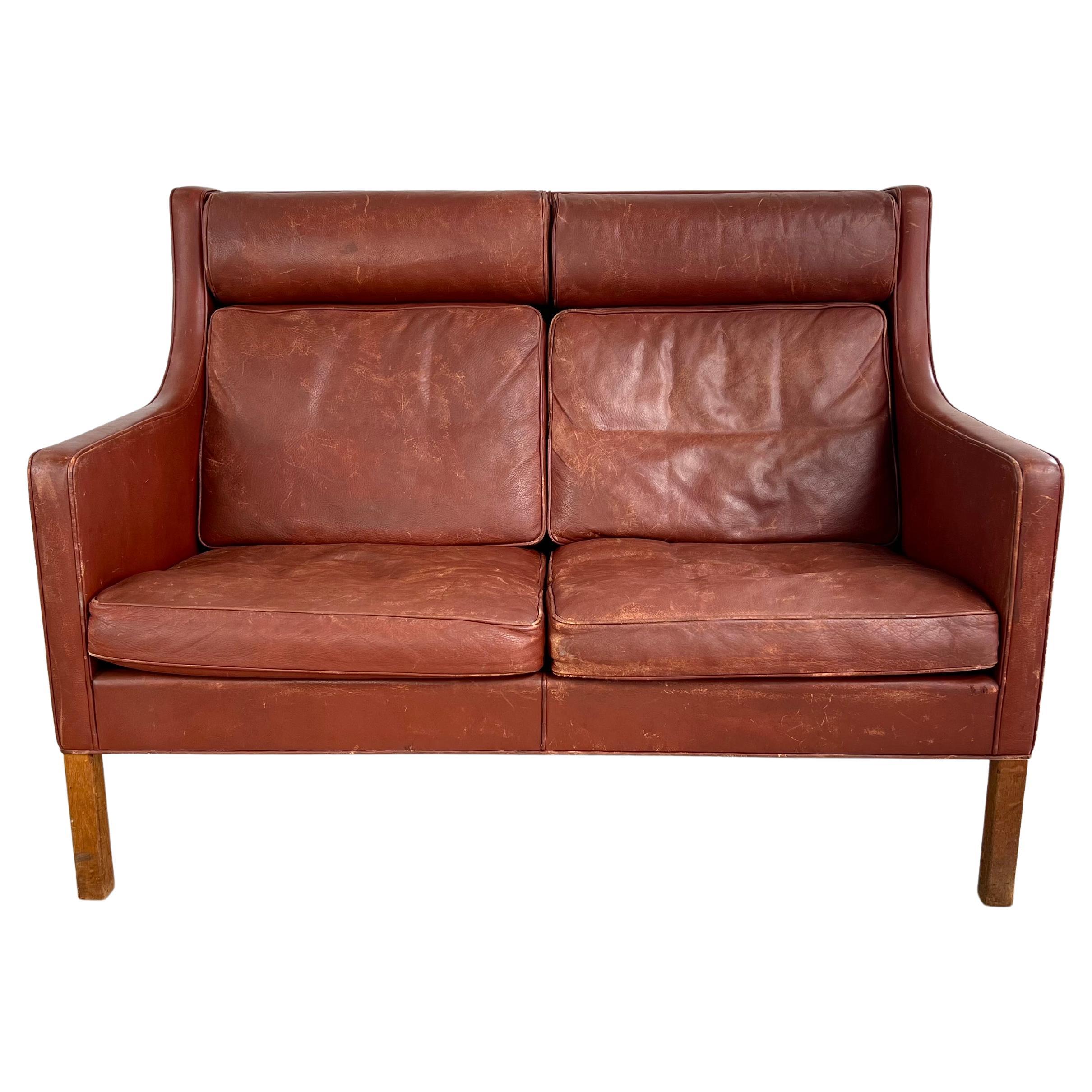 Canapé deux places en cuir cognac par Børge Mogensen pour Fredericia Stolefabrik