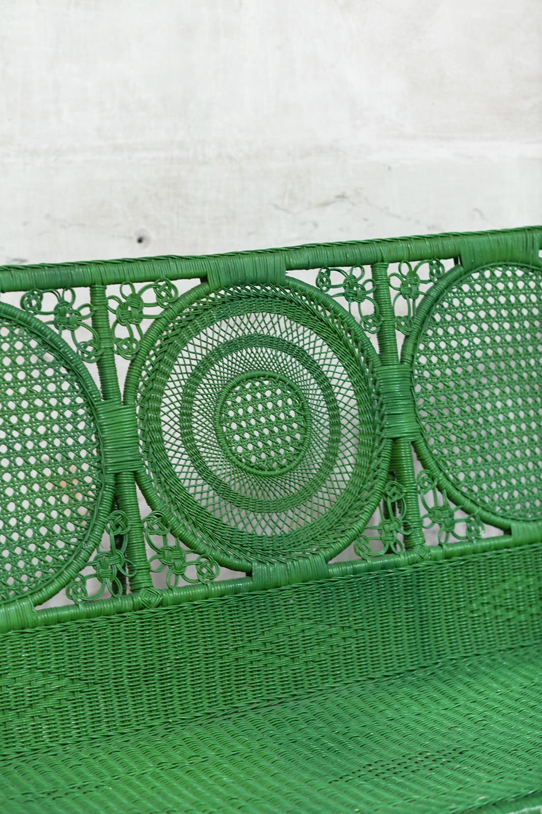 Divano a due posti in rattan intrecciato verde, anni '70 In condizioni buone in vendita a Roma, RM