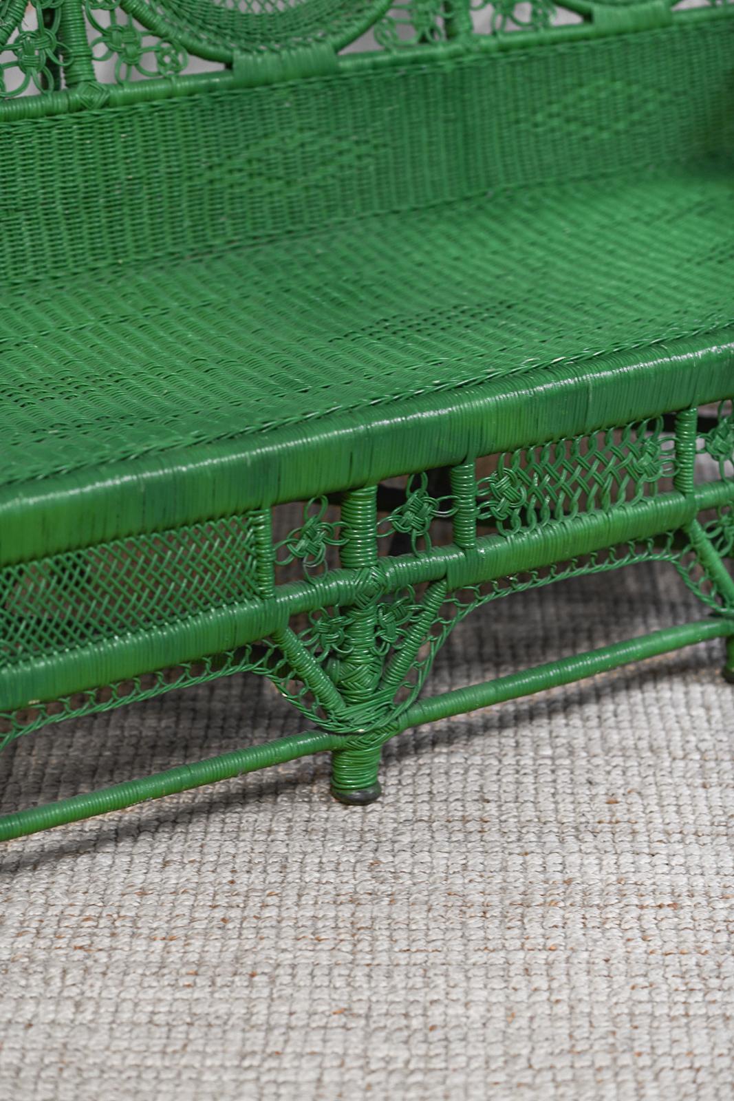 Bambù Divano a due posti in rattan intrecciato verde, anni '70 in vendita