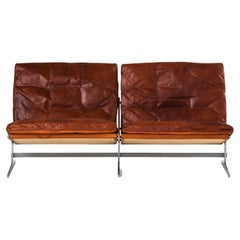 Vintage Two Seater Sofa in Steel & Leather by Jørgen Kastholm & Preben Fabricius, 1960's