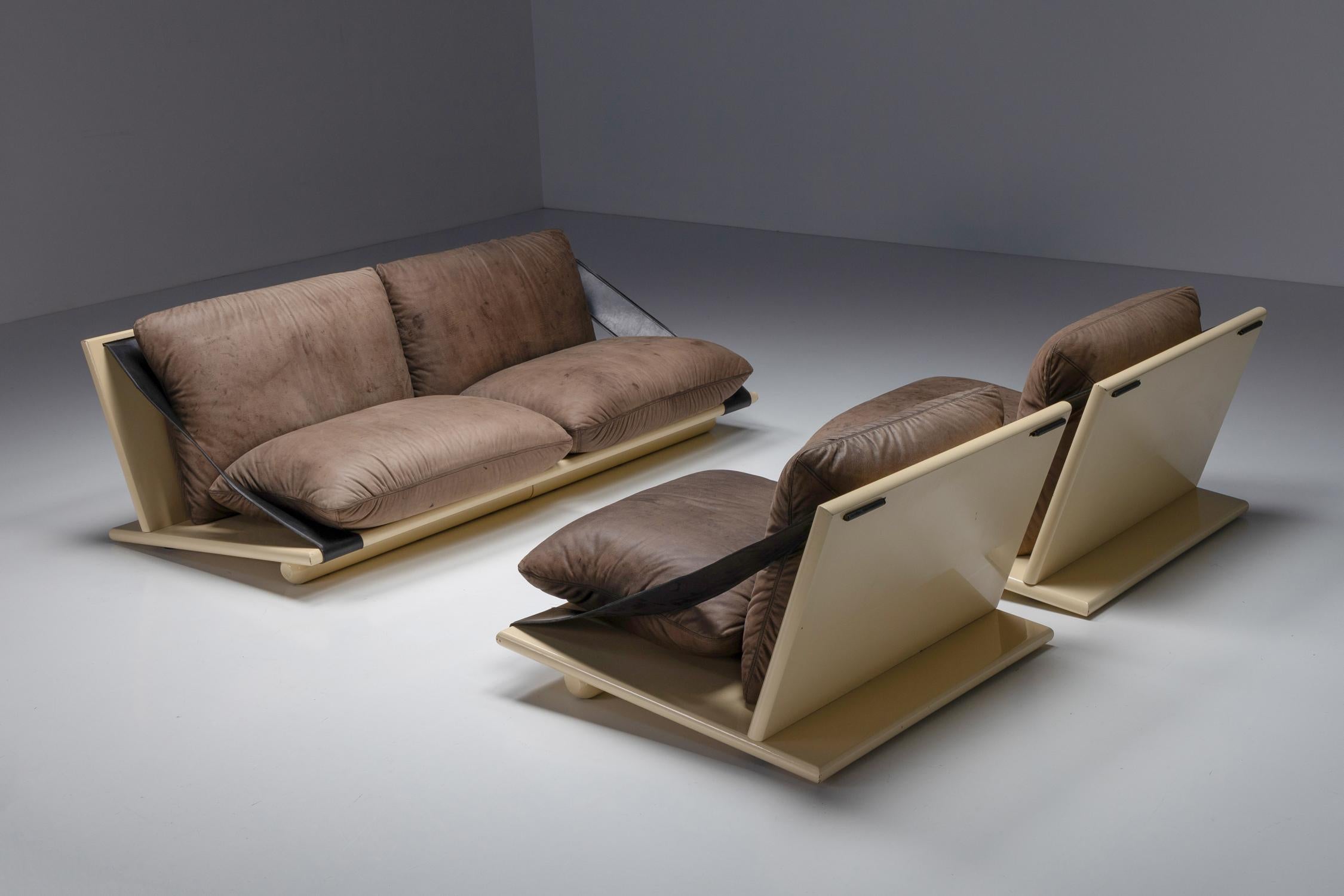 Zweisitzer-Sofa, Lack und Leder, italienisches Design, 1970er Jahre im Angebot 4