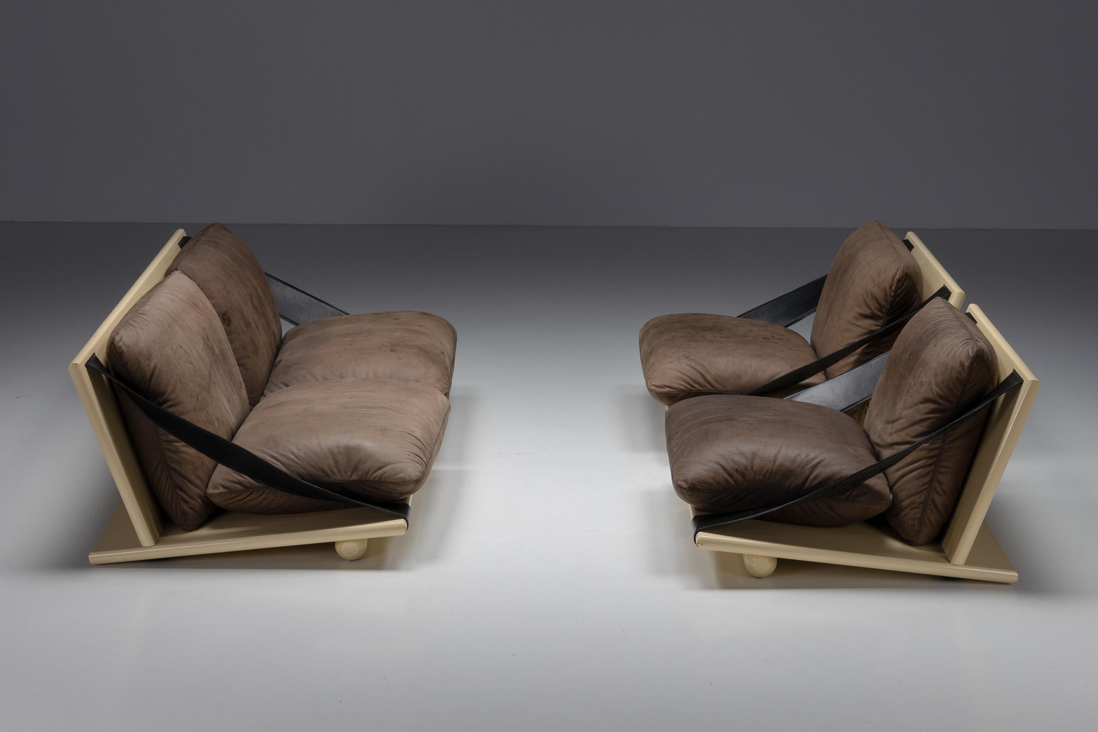 Zweisitzer-Sofa, Lack und Leder, italienisches Design, 1970er Jahre im Angebot 6