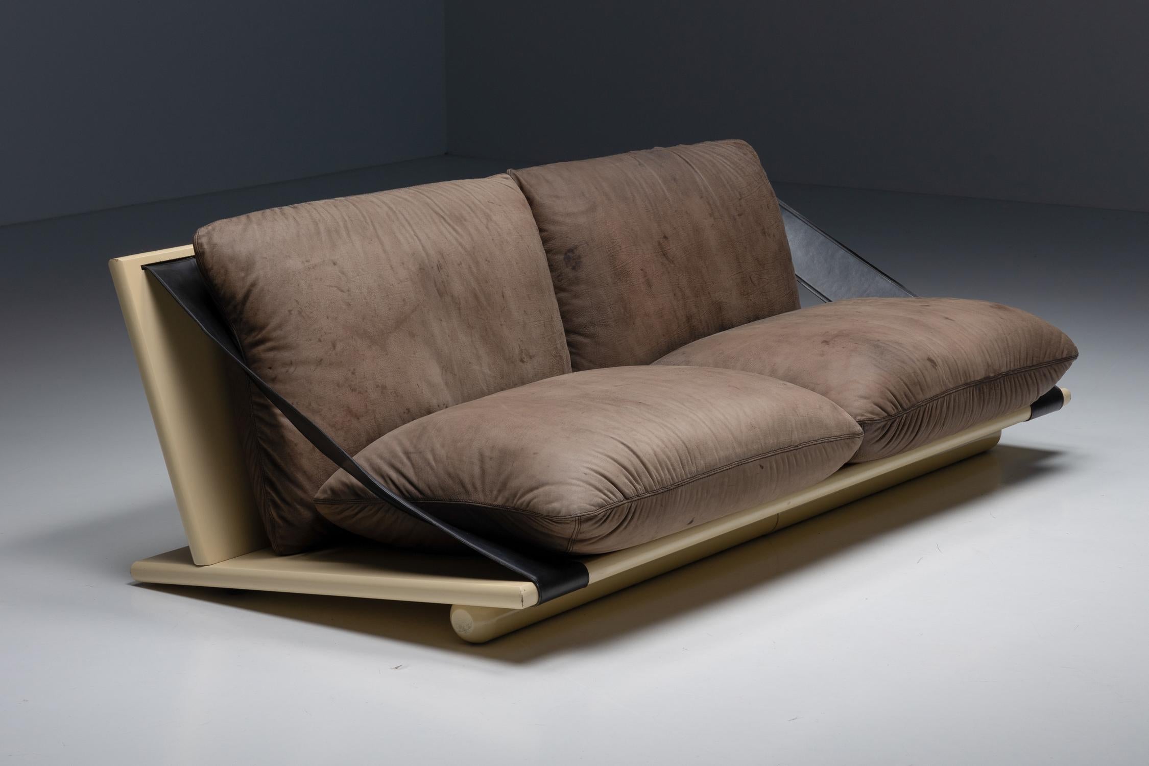 Zweisitzer-Sofa, Lack und Leder, italienisches Design, 1970er Jahre (Moderne der Mitte des Jahrhunderts) im Angebot