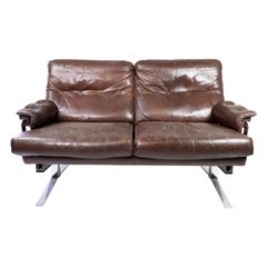 Two Seater Sofa Made In Patinated Brown Leather By Arne Norell From 1970s