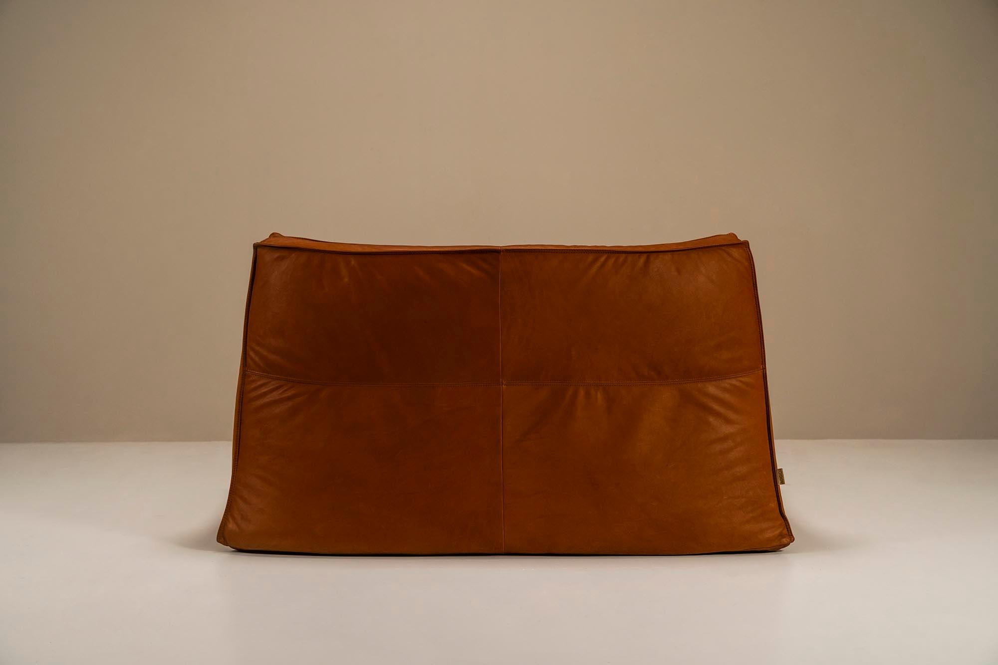 Leather Two-Seater Sofa Model “Satan” By Bernard Govin For Ligne Roset, France 1970s For Sale