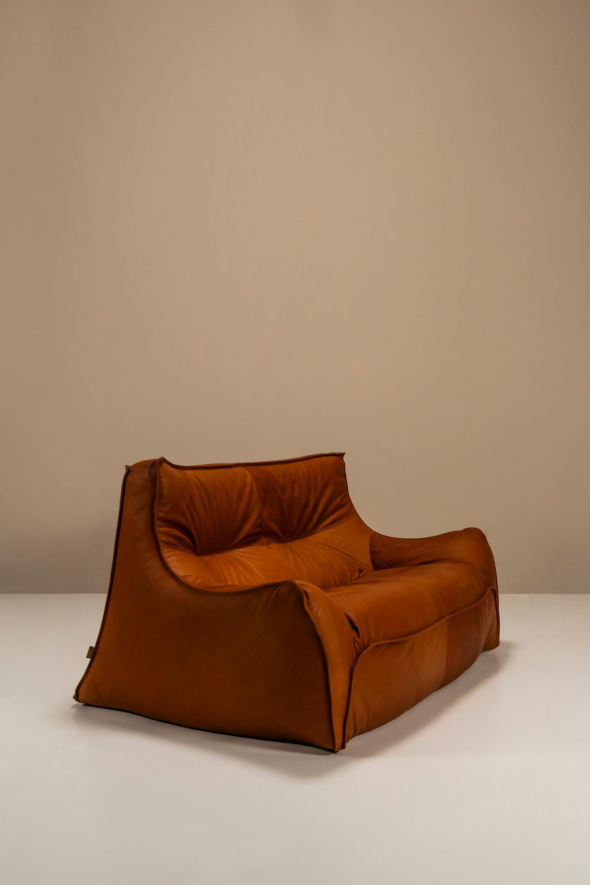 Leather Two-Seater Sofa Model “Satan” By Bernard Govin For Ligne Roset, France 1970s For Sale