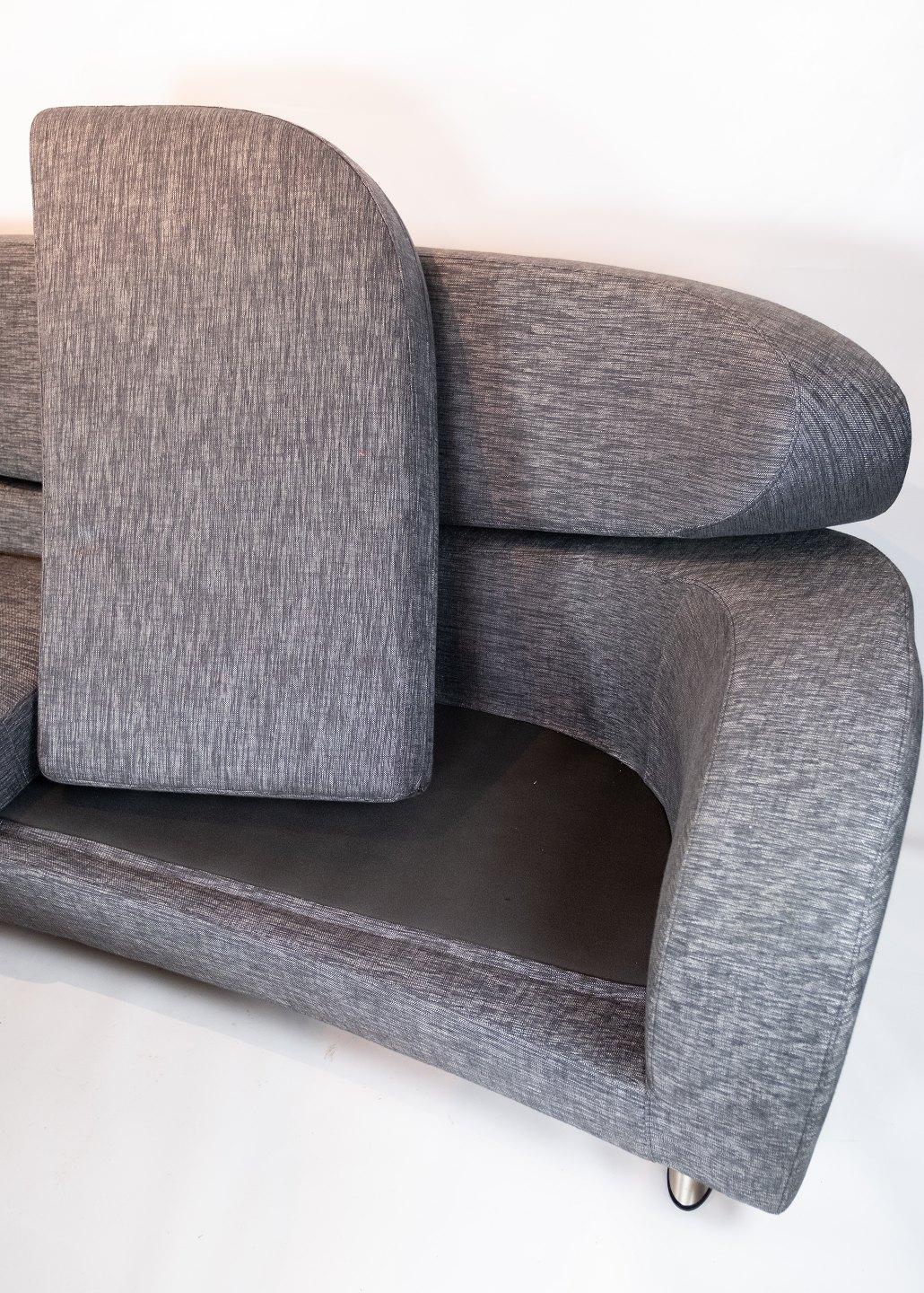 Scandinavian Modern Two-Seat Sofa of Grey Wool Fabric with Stool by the Norwegian Brand Brunstad