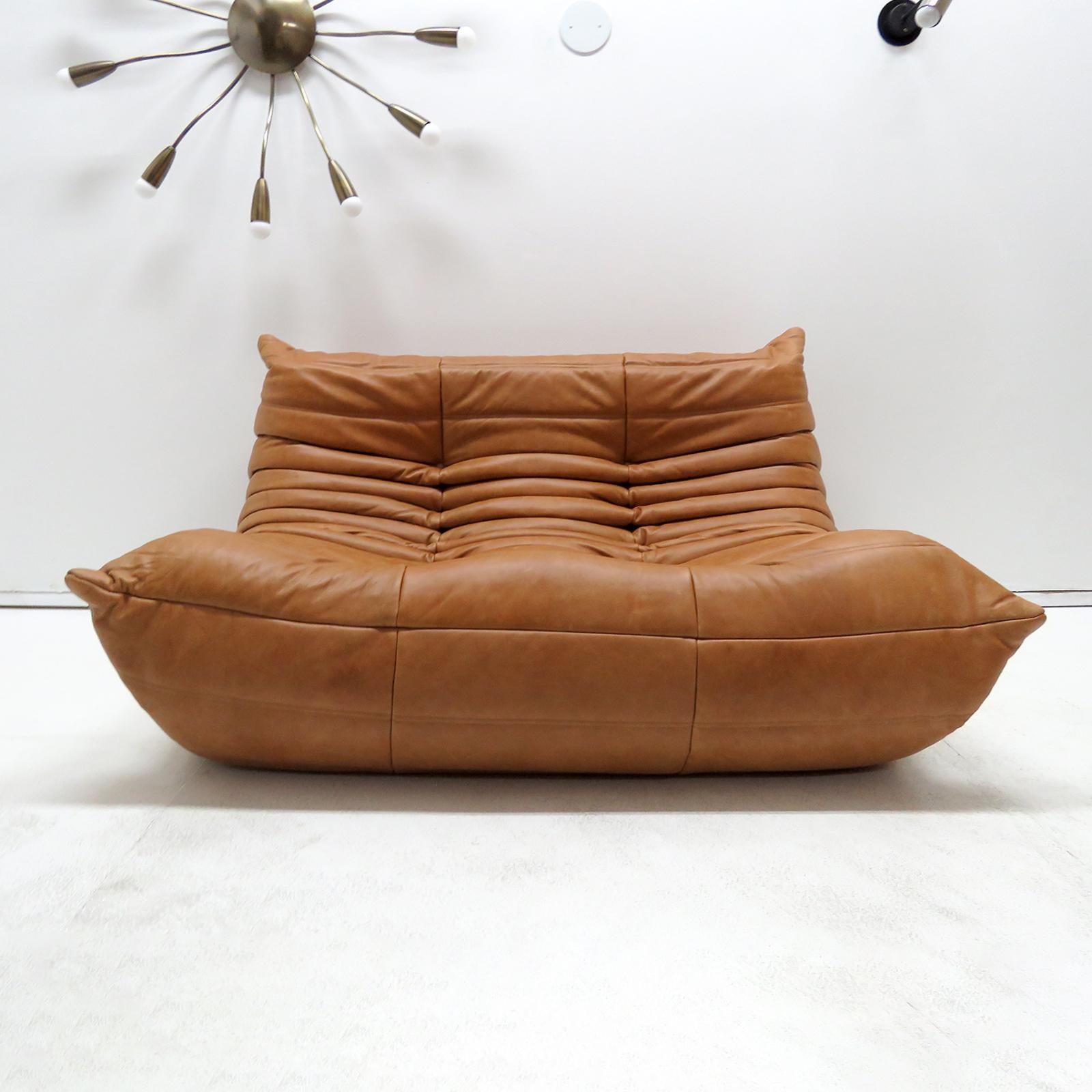 Stunning cognac colored aniline leather two-seater from the 