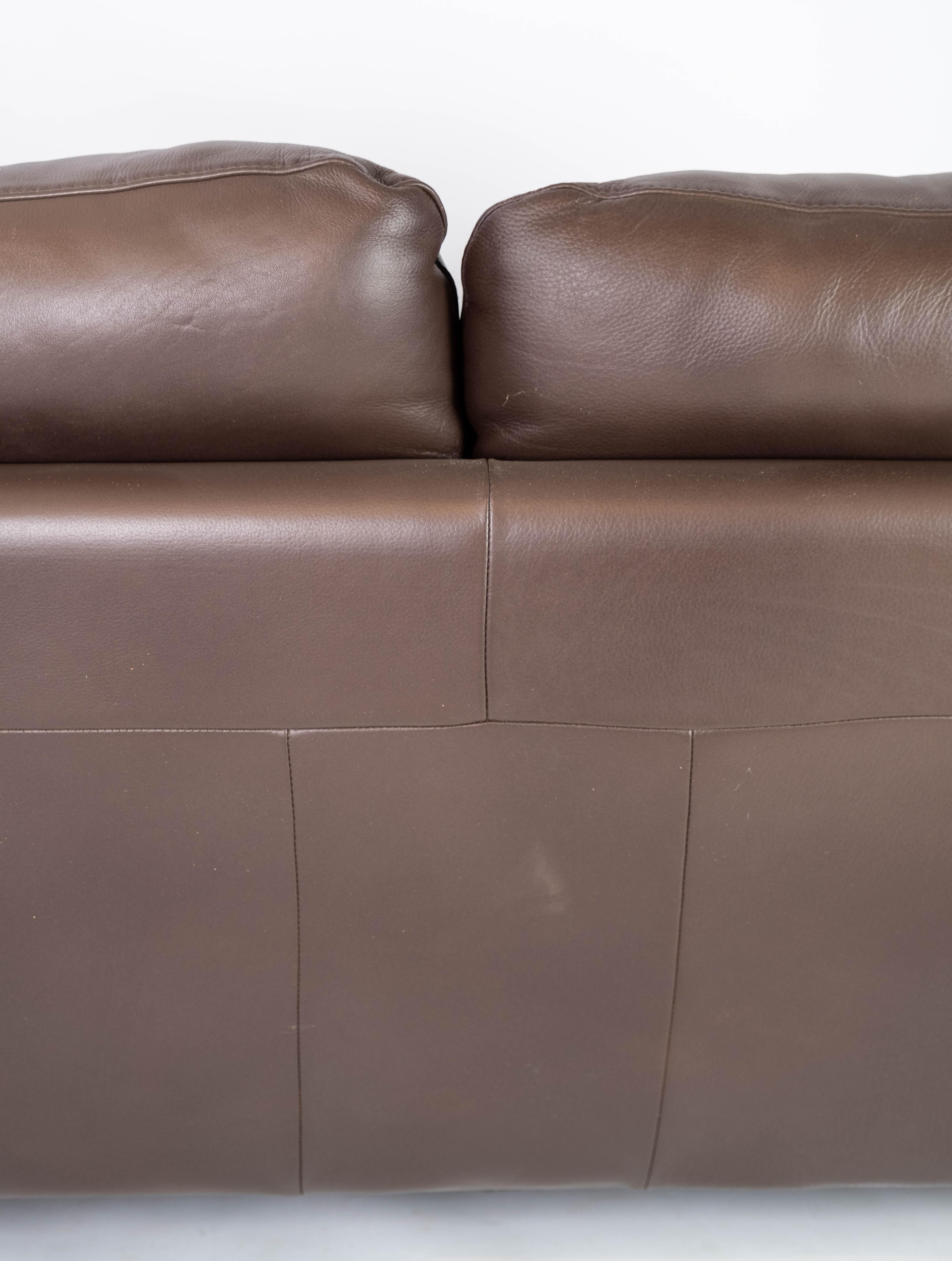 Two Seater Sofa Upholstered with Brown Leather and Frame of Metal, by Italsofa 6